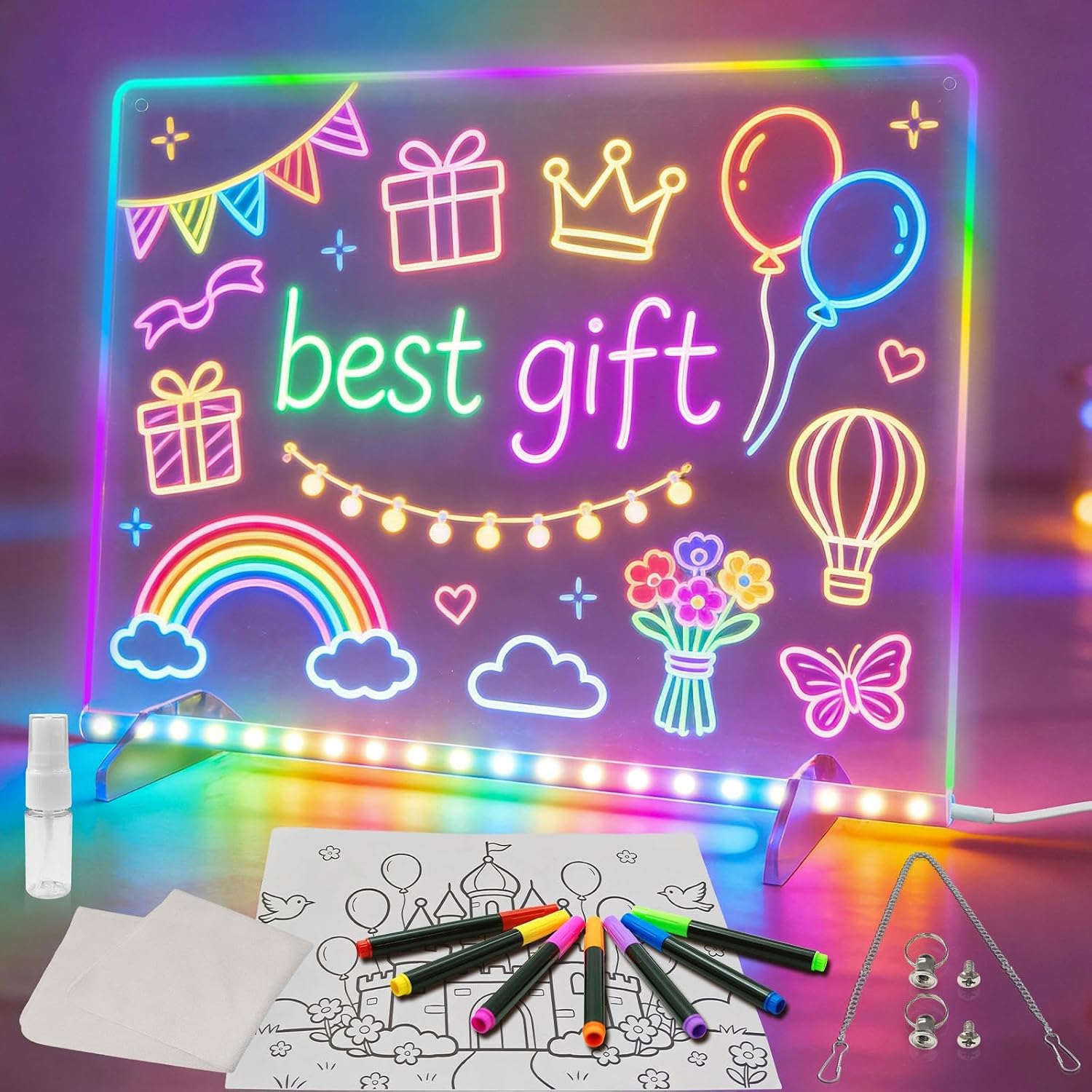 Led Note Board with Colors,16”Drawing Tablet,6 Modes & 8 Colors Light Up Drawing Board,Kids Toy with 13 Light Effects,Birthday Holiday Day Gifts for Girls & Boys Age 3+,Tracing Book（White）