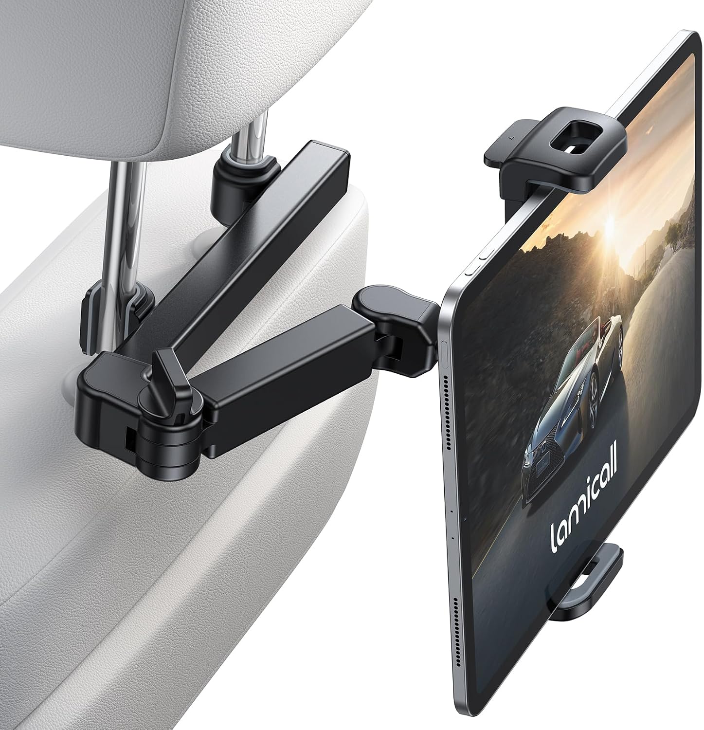 Lamicall Car Headrest Tablet Holder – [3 in 1 Extension Arm] Adjustable Tablet Car Mount for Back Seat, Gifts Road Trip Essentials for Kids, for 4.7-11″ Devices, iPad Pro Air Mini, Galaxy, Fire HD