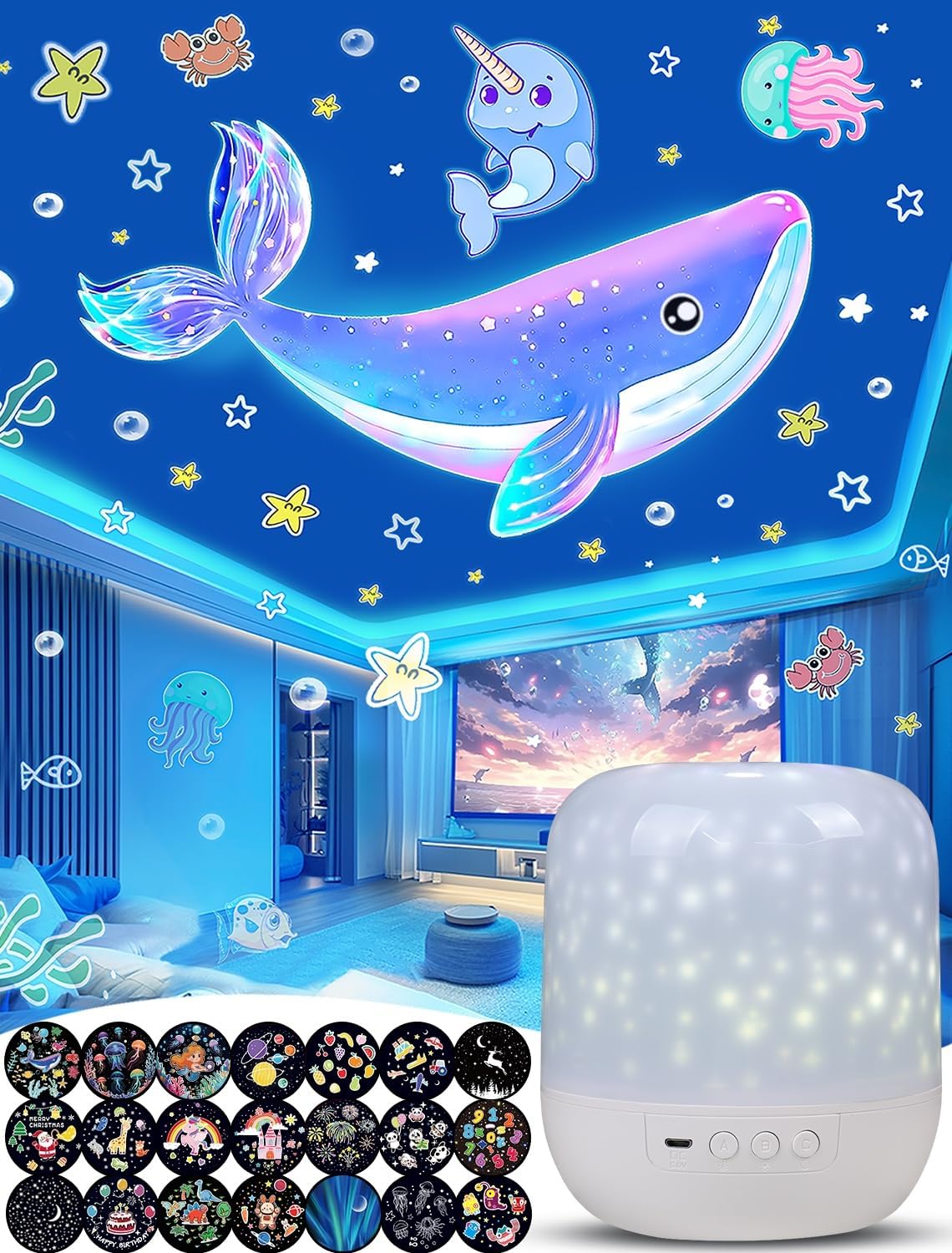 21 Sets of Films + Projector Night Light for Kids, Kids Night Light Projector for Bedroom, Ceiling, Star Galaxy Projector with 360° Rotation for Baby Girls, Birthday, Christmas, Nursery, Room Decor
