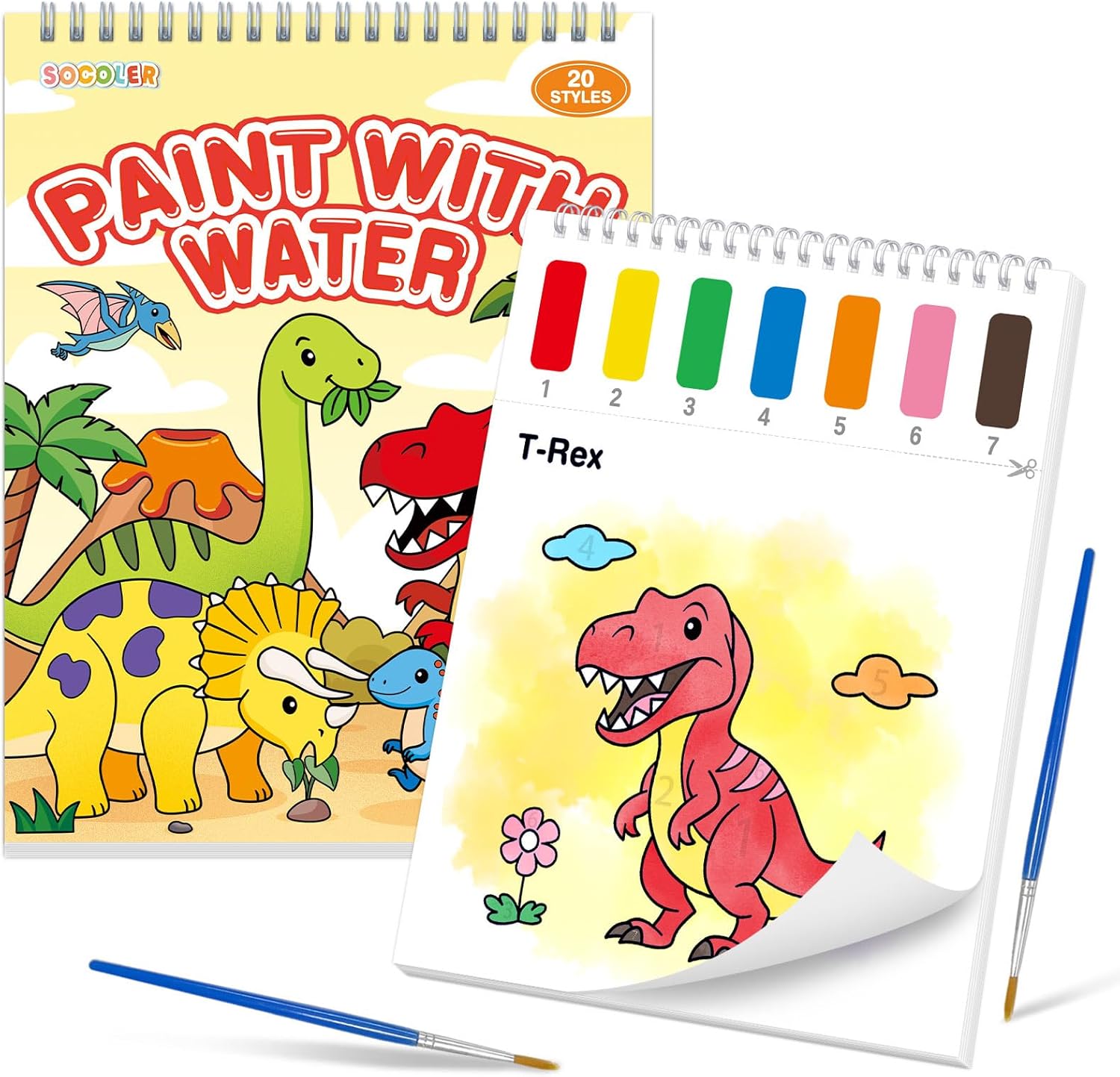 Paint with Water Coloring Books for Toddlers,Mess Free Watercolor Painting Papers for Kids Water Color Paint Kit Art Craft Birthday Gift for Ages 1-3,4-8(Dinosaurs)