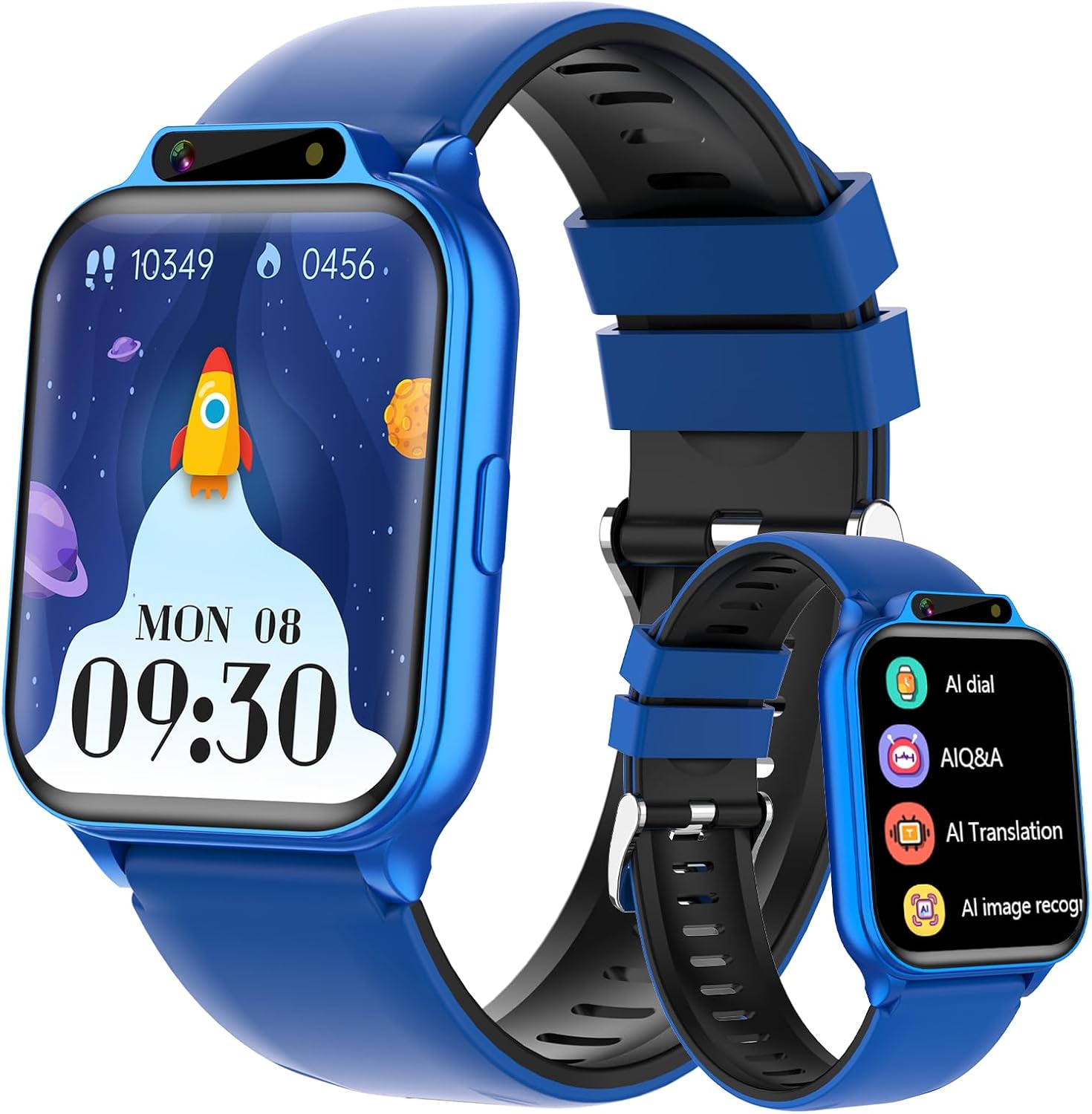 1.85″ Kids Watch, AI(Translation/Q&A/Watch Face/Image Recognition)Smartwatches with Heart Rate,Sleep Monitor,Video Music Pedometer,NO APP/Phone, Gifts for 3-12 Years old Boys Girls(Built-in AI, Blue)