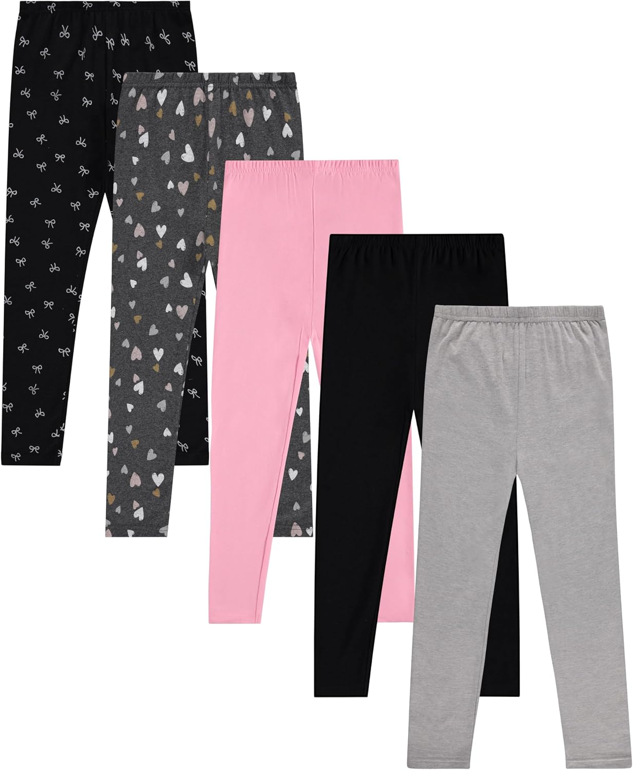 Toddler and Big Girls Leggings, Black Cotton Spandex Stretch Pants – Kids Dance Clothing, Yoga and Ballet Tights, 5-Pack