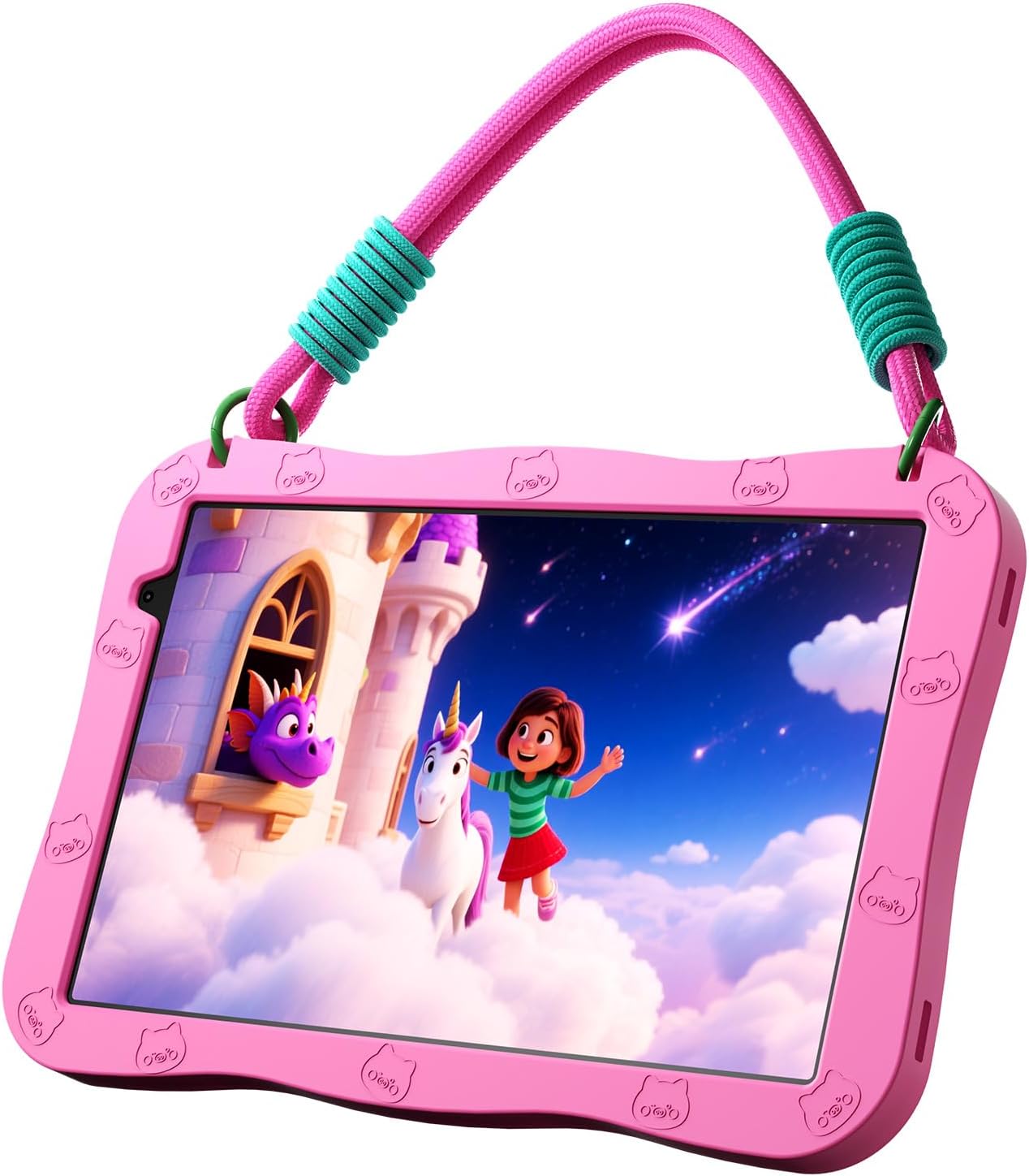 10 inch Kids Tablet,Android 15 Educational Learning Pad with Lanyard,32GB Storage,HD IPS Display,WiFi,Dual Camera,Parental Control,6000mAh Battery,Pink