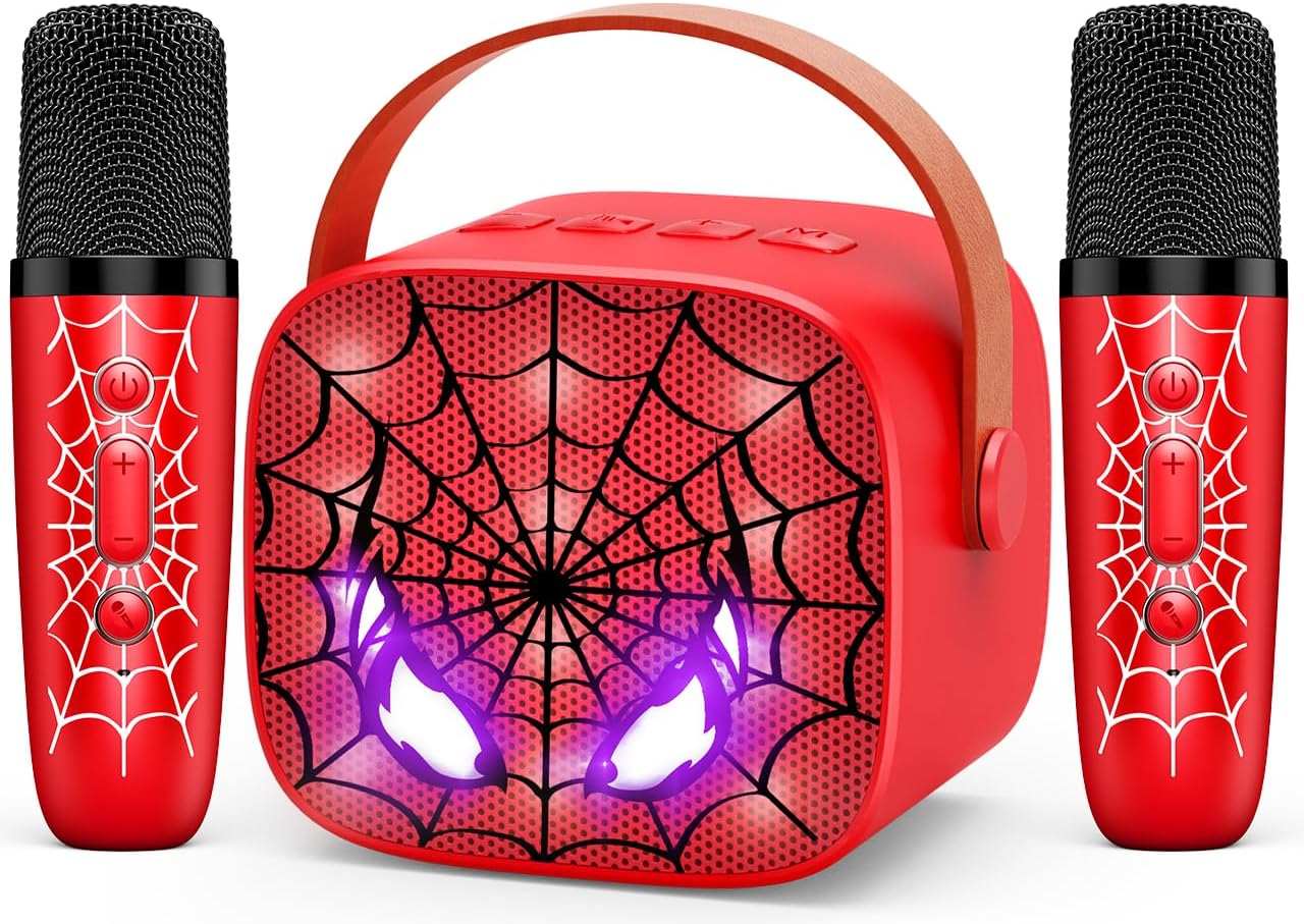Mini Karaoke Machine Toys Gifts: Kids Toys Birthday Gifts for 4 5 6 7 8 9 Years Old Girl Boy LED Portable Bluetooth Speaker with 2 Wireless Microphone Girl Gift Age 3-12+