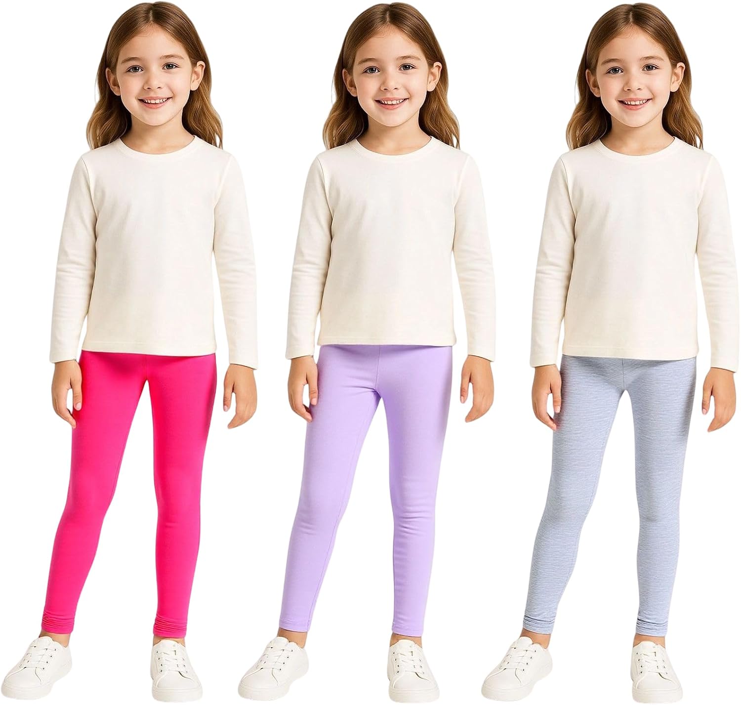 HILEELANG Cotton Leggings, Soft Stretch Pull-On Pants for Kids, Basic Solid Color Leggings, Sizes 4–14 Years