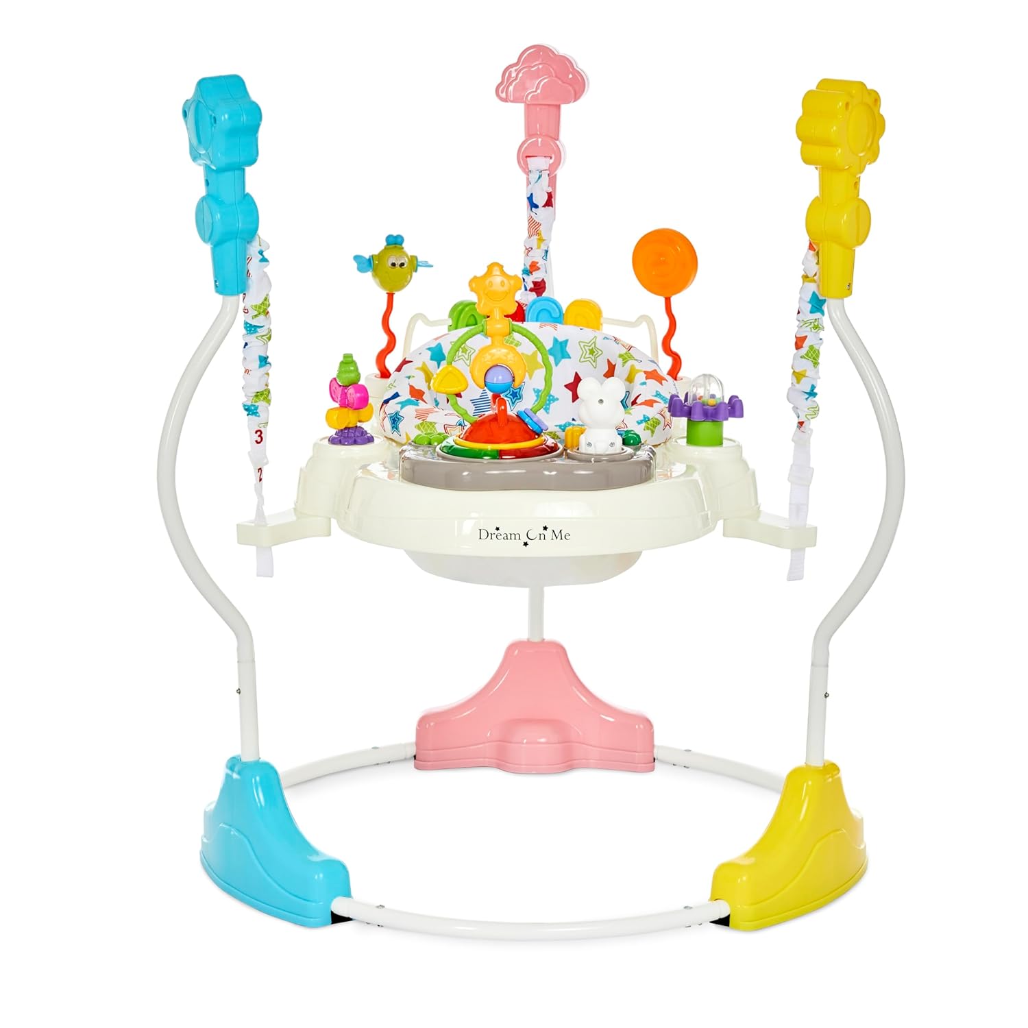 Dream On Me 2-in-1 Baby Activity Center & Bouncer Jumper, 360° Rotating Seat, 3-Height Adjustable, 12 Melodies with Lights & Interactive Toys, Promotes Early Development – Star Print
