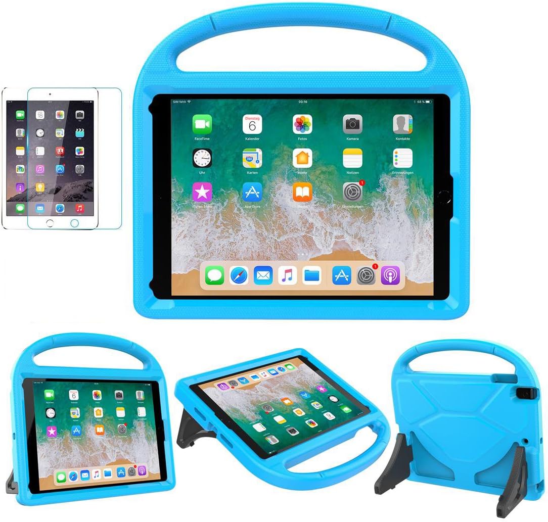 SUPLIK Kids Case for iPad 5th/6th Generation (9.7-inch, 2017/2018), iPad Air 2 Case with Screen Protector, iPad Pro 9.7 Durable Shockproof Protective Cover with Handle Stand for Kids, Blue