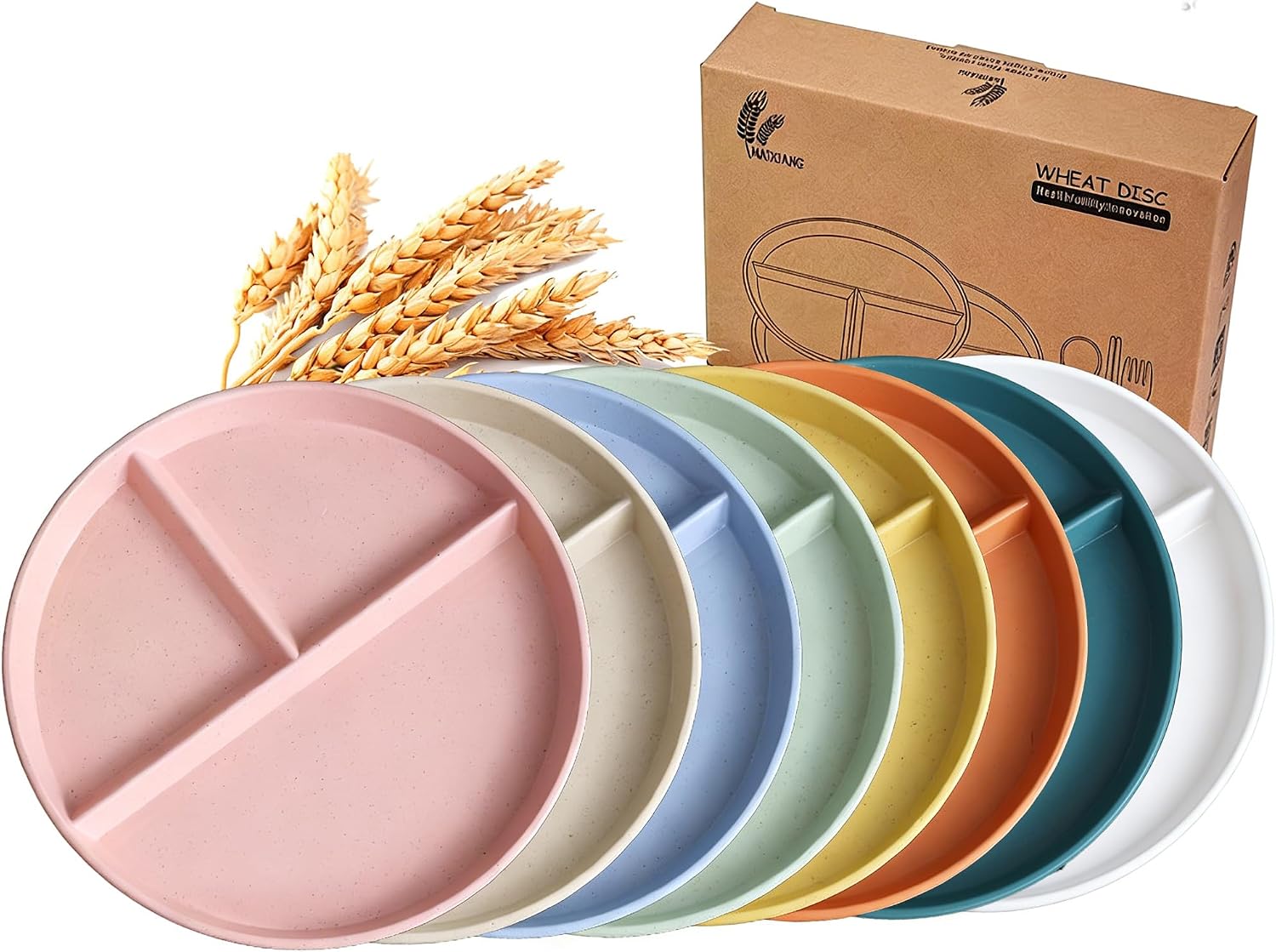 9-Inch Large Multicolor Wheat Straw Divided Plates – Unbreakable 3-Compartment Plates for Portion Control & Healthy Eating Microwave & Dishwasher Safe – Eco-Friendly & Reusable (8)