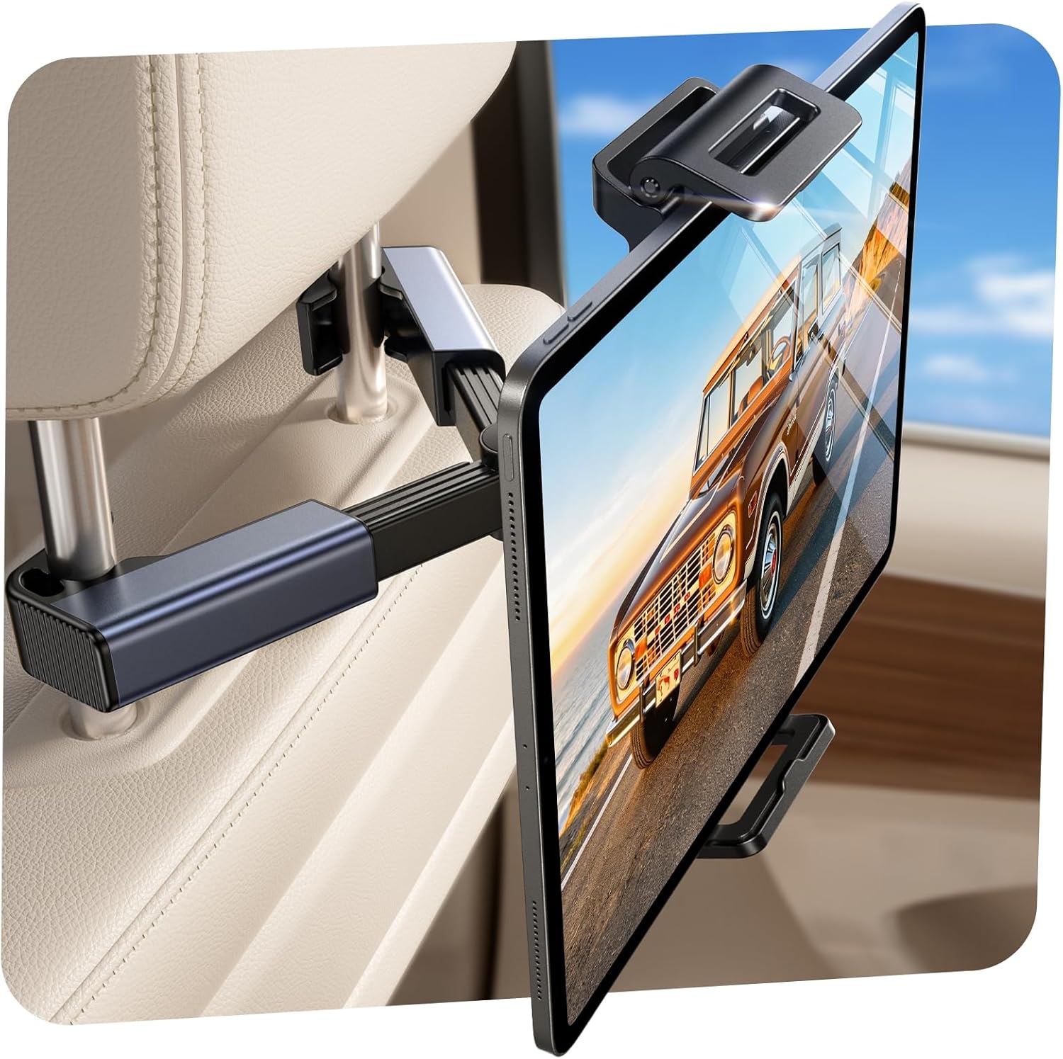 LISEN iPad Car Holder Back Seat Headrest Tablet Holder, Road Trip Essentials Accessories for Women Men Kids Gifts, for Fire HD 2026 iPad Pro 11/13″ Air Mini, iPhone, Galaxy Tab, 4.7-12.9″ Devices