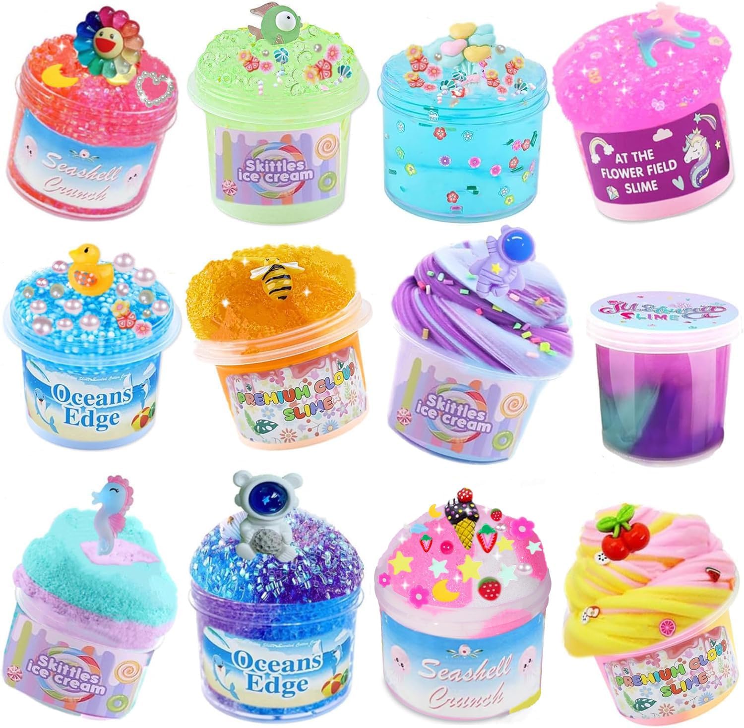 Crunchy Slime Set 12 Packed for Kids,Super Soft and Non-Sticky Stress Relief Clear Slime Kit Toy,DIY Butter Slime Party Favor for Girls & Boys Goodie Bags Stuffers Totally 19OZ/540ML