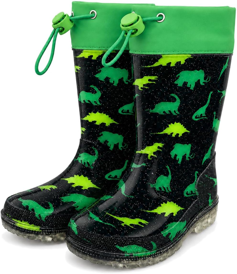Toddler Rain Boots for Kids Boys & Girls – Waterproof Lightweight PVC Boots with Adjustable Drawstring, Non-Slip Outdoor Shoes