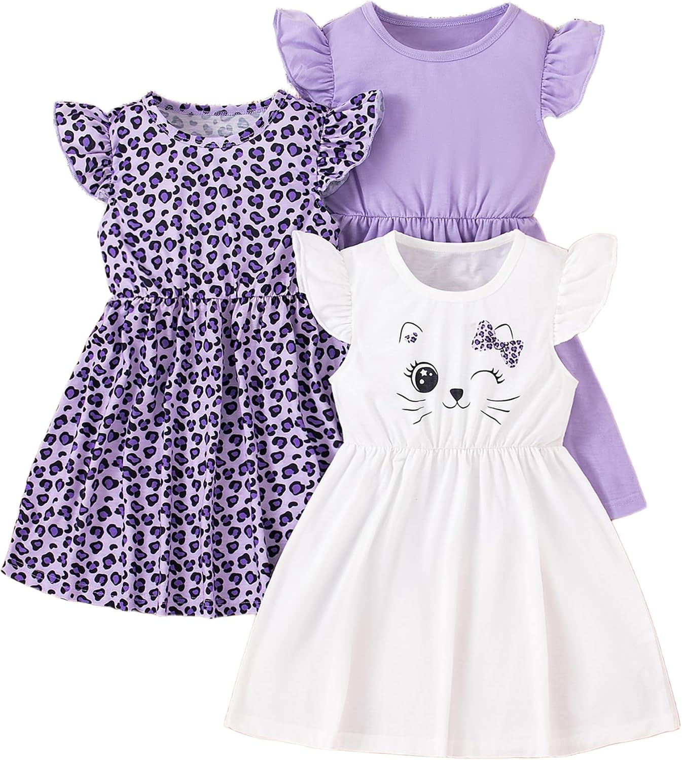 Girls Dresses Toddler Girls Dress 3-Pack Casual Party Print Skater A-line Dress Sundress
