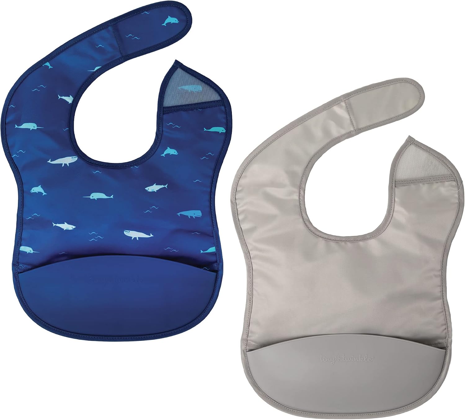 Tiny Twinkle Silicone Pocket Bibs – Waterproof, Food Catching, Mess-Proof Bibs for 6-24 Months Baby Boy and Girl, Toddlers