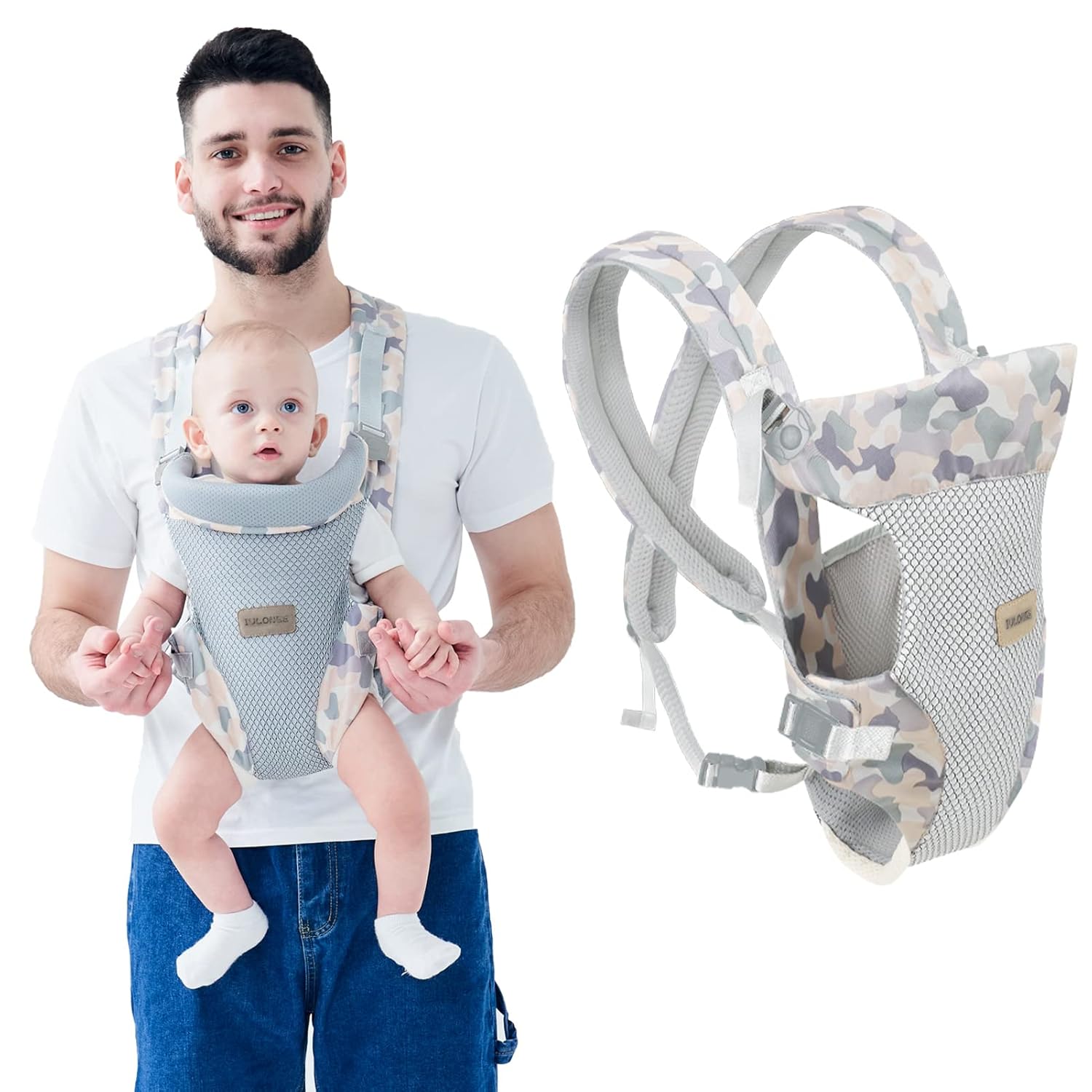 IULONEE Baby Carrier, Embrace Cozy 4-in-1 Infant Carrier Ergonomic Adjustable Holder Portable Convertible Front and Back Backpack Carry for Infants Toddlers Babies Girl and Boy 7-45 Pounds (Gray)