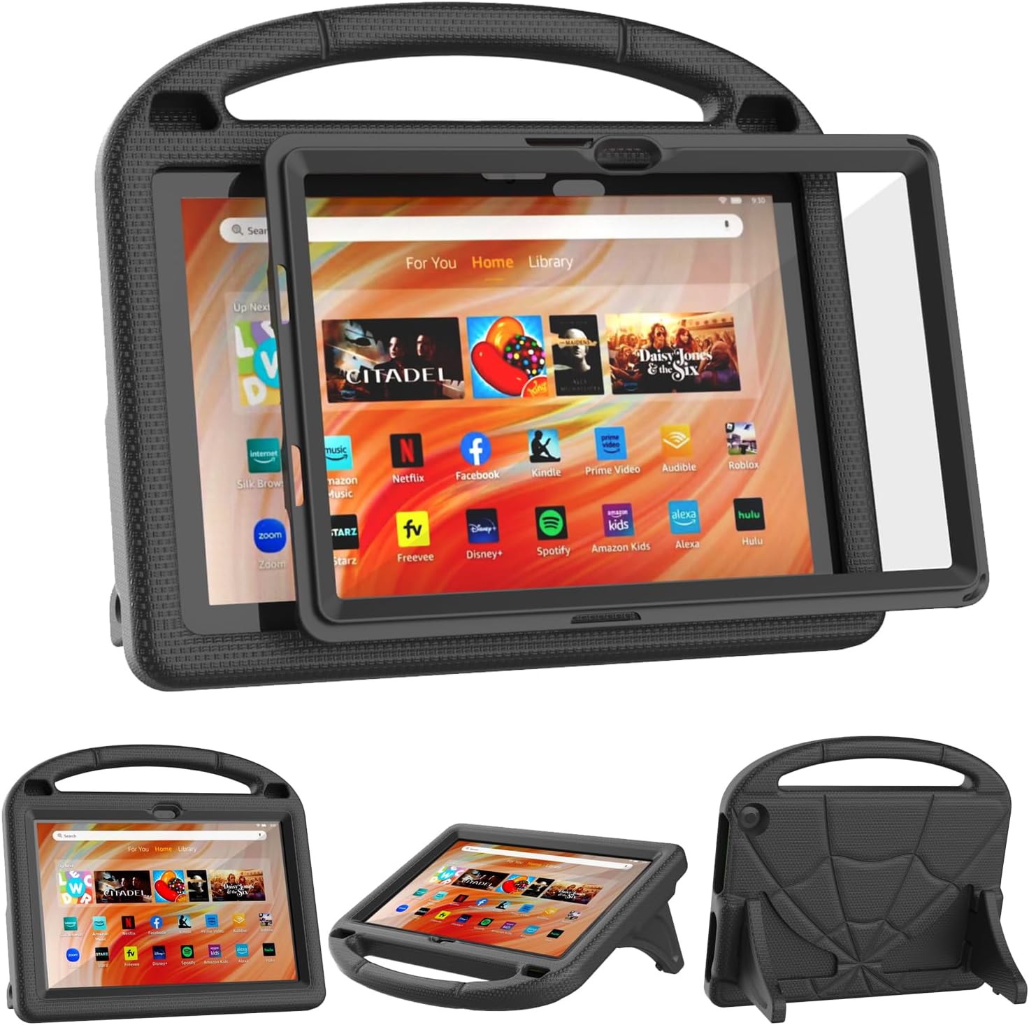 Kids Tablet Case for 10.1in Tablets,Not Fit iPad Nokia 10.1inch Tablets, Patamiyari Lightweight Shockproof Kids Case with Screen Protector Handle Stand -Black