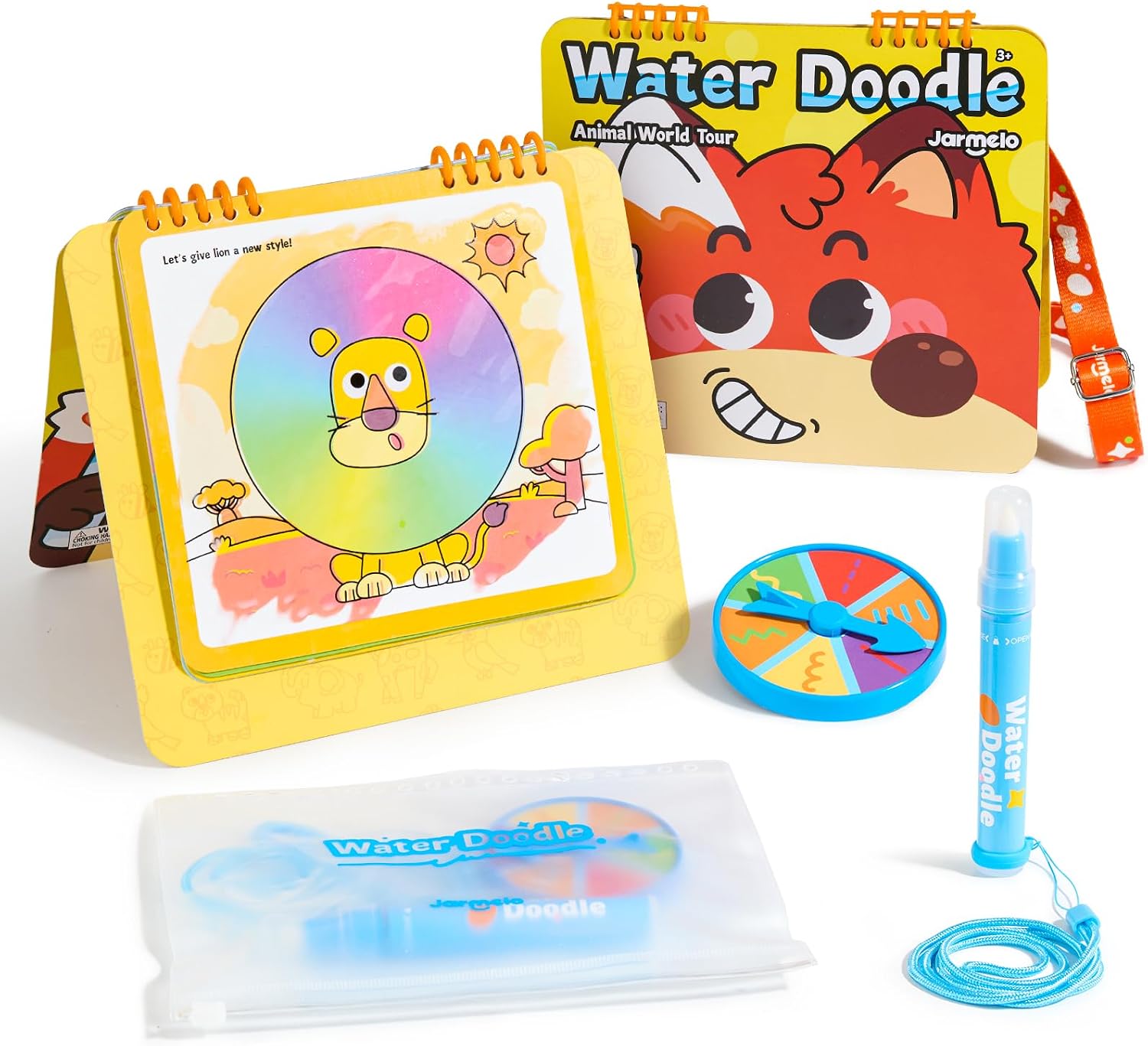Jar Melo Magic Water Reveal Coloring Book for Kids Ages 3+, 2-in-1 Water Doodle Book with Reusable Static Stickers, Mess-Free Coloring with Activity Book, Travel Toy, Gift for Boys & Girls