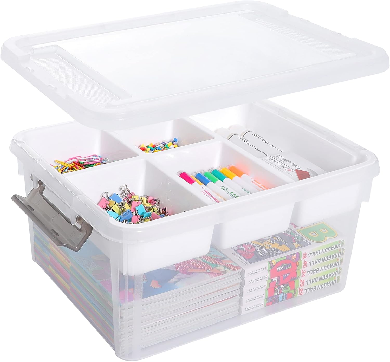 Citylife 17 QT Plastic Storage Box with Removable Tray Craft Organizers and Storage Clear Storage Container for Organizing Bead, Tool, Sewing, Playdoh, Coloring Books, Markers
