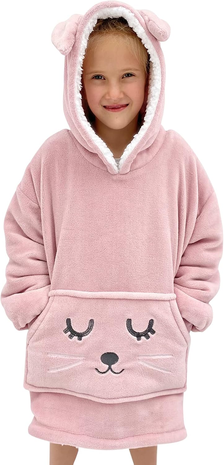 Wearable Blanket Kids 2-10yr, Fun Animal Kids Blanket Hoodie, Hooded Sweatshirt, Oversized Comfy Hoodie Boys, Girls, Toddlers