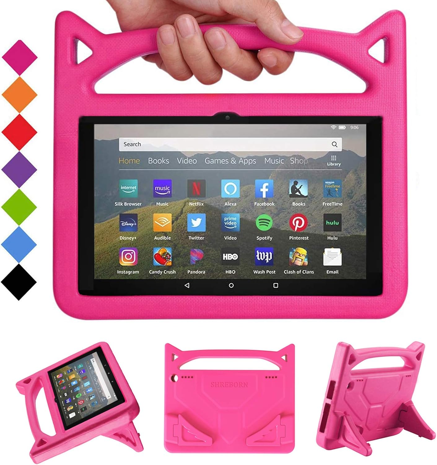 Kids Tablet Case for 8 in Tablet(12th/10th Gen, 2024/2022/2020 Release)- SHERBORN Lightweight Shockproof Case with Stand Handle, Incompatible iPad TCL ALcate -Pink