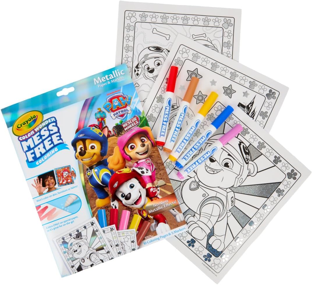 Crayola PAW Patrol Color Wonder Mess Free Coloring Set, Metallic Markers & Paper, PAW Patrol Toys, Toddler Coloring Kit, Travel Activity, Gift for Kids, 3+