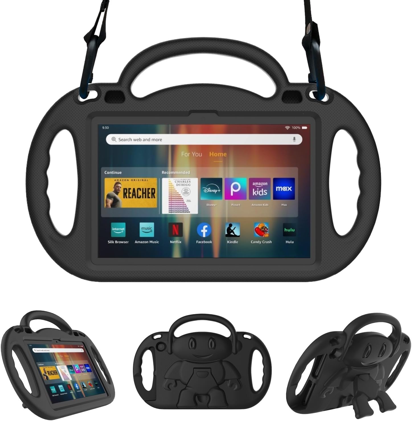 Sanyetral Shockproof Kids Tablet Case with Handle, Shoulder Strap and Bracket, Incompatible with TCL Nokia Remarkable -Black