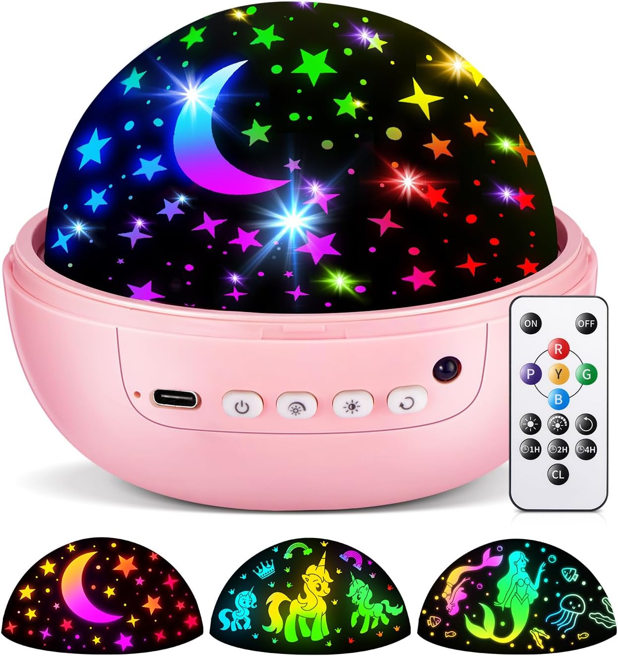 COOLNIGHT Unicorn Night Light Star Projector for Kids, 3 Films+93 Colors Kids Projector Night Light,360° Rotating All Night, Remote+Dimmable+Timer,3 Year Old Girl Gifts,4 Year Old Girl Birthday Gifts