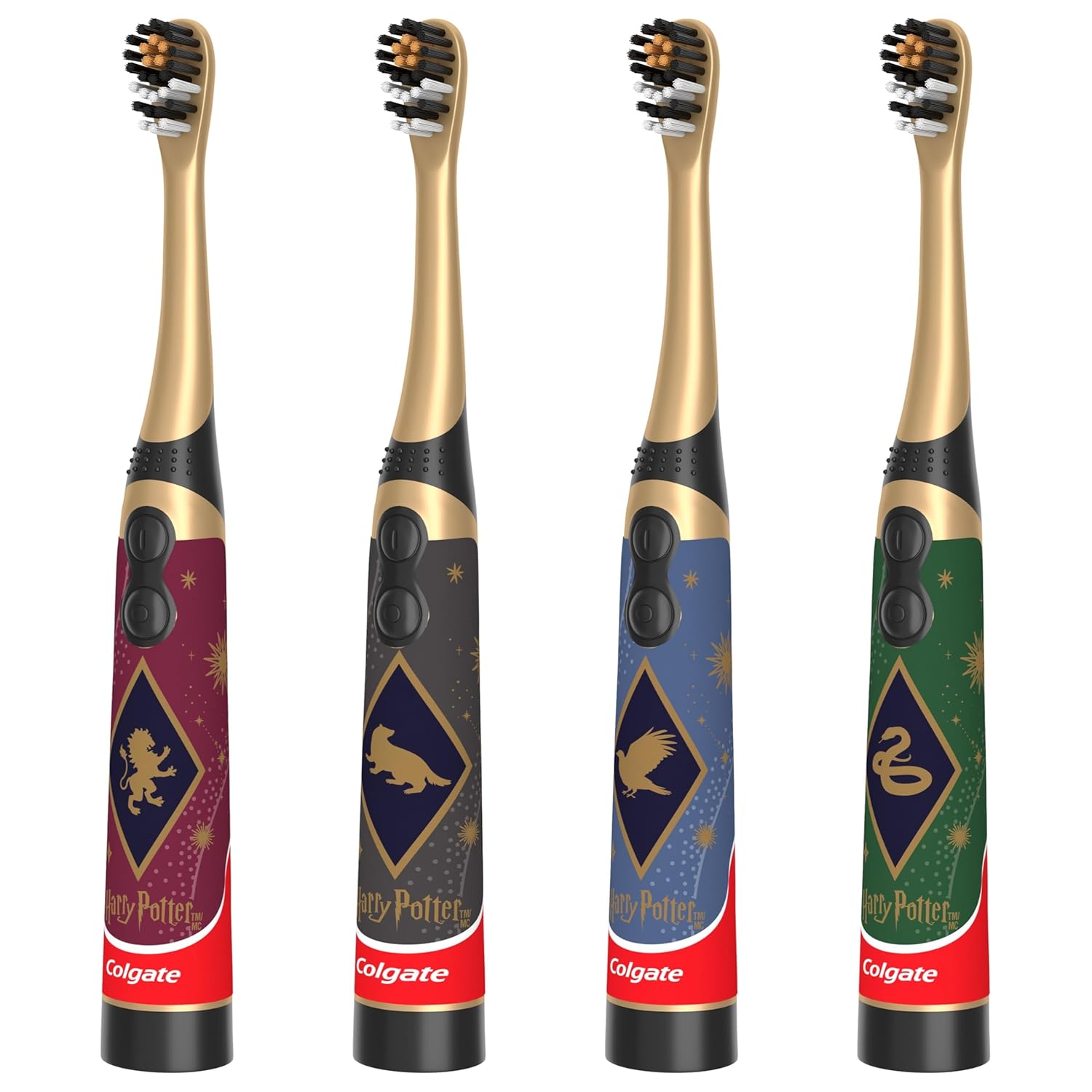 Colgate Harry Potter Kids Battery Toothbrush Multipack, Extra Soft Kids Vibrating Toothbrush, AA Batteries Included, 4 Pack, for Witches and Wizards Ages 3 and Older, Lay Flat Design