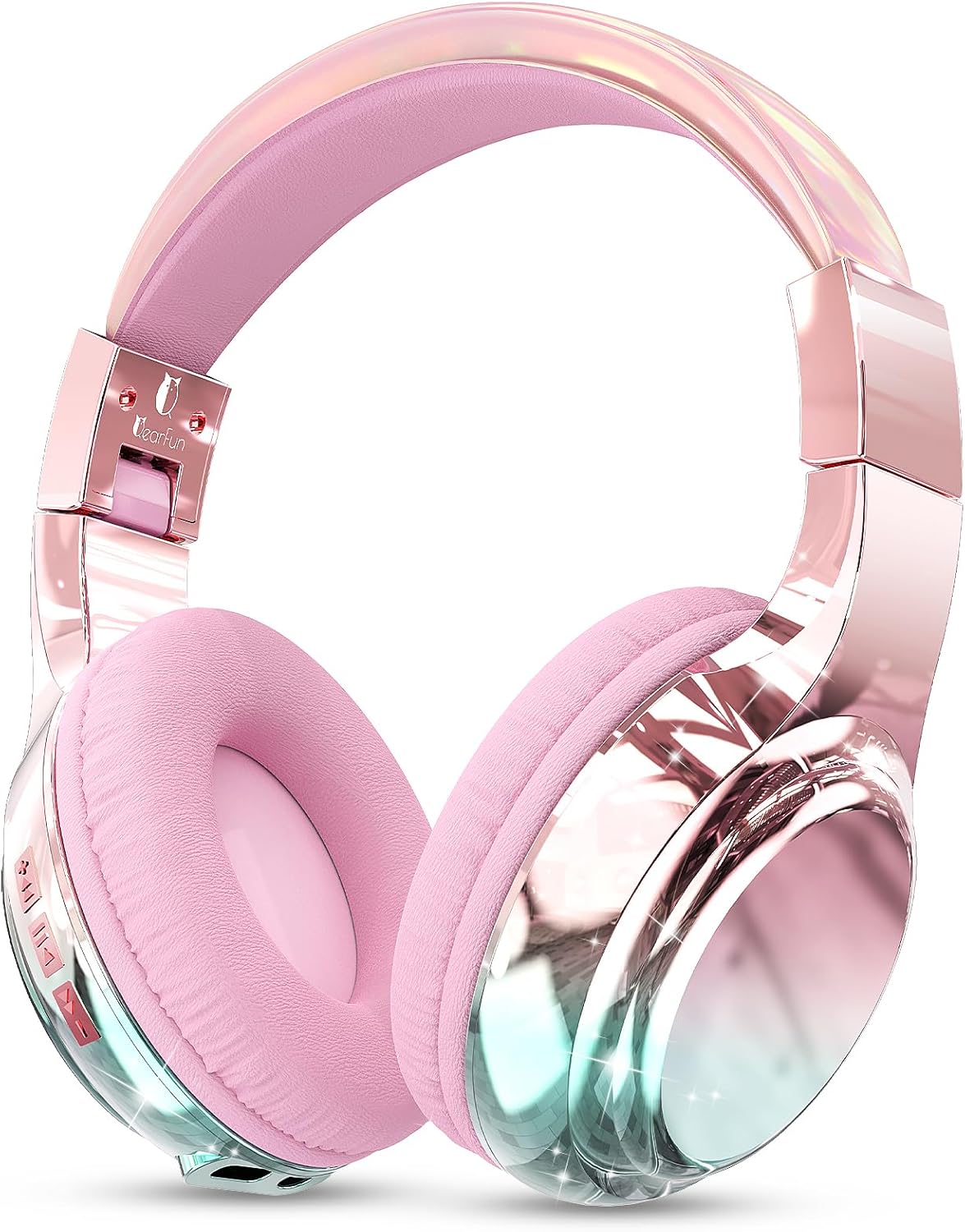 QearFun Kids Bluetooth Headphones, 60H Playtime, 74/85/94dB Safe Volume Limit, Metallic Gradient Wireless Headset with HD Mic, Fast Charging, Foldable, Wired 3.5mm Mode for School/Tablet/Travels
