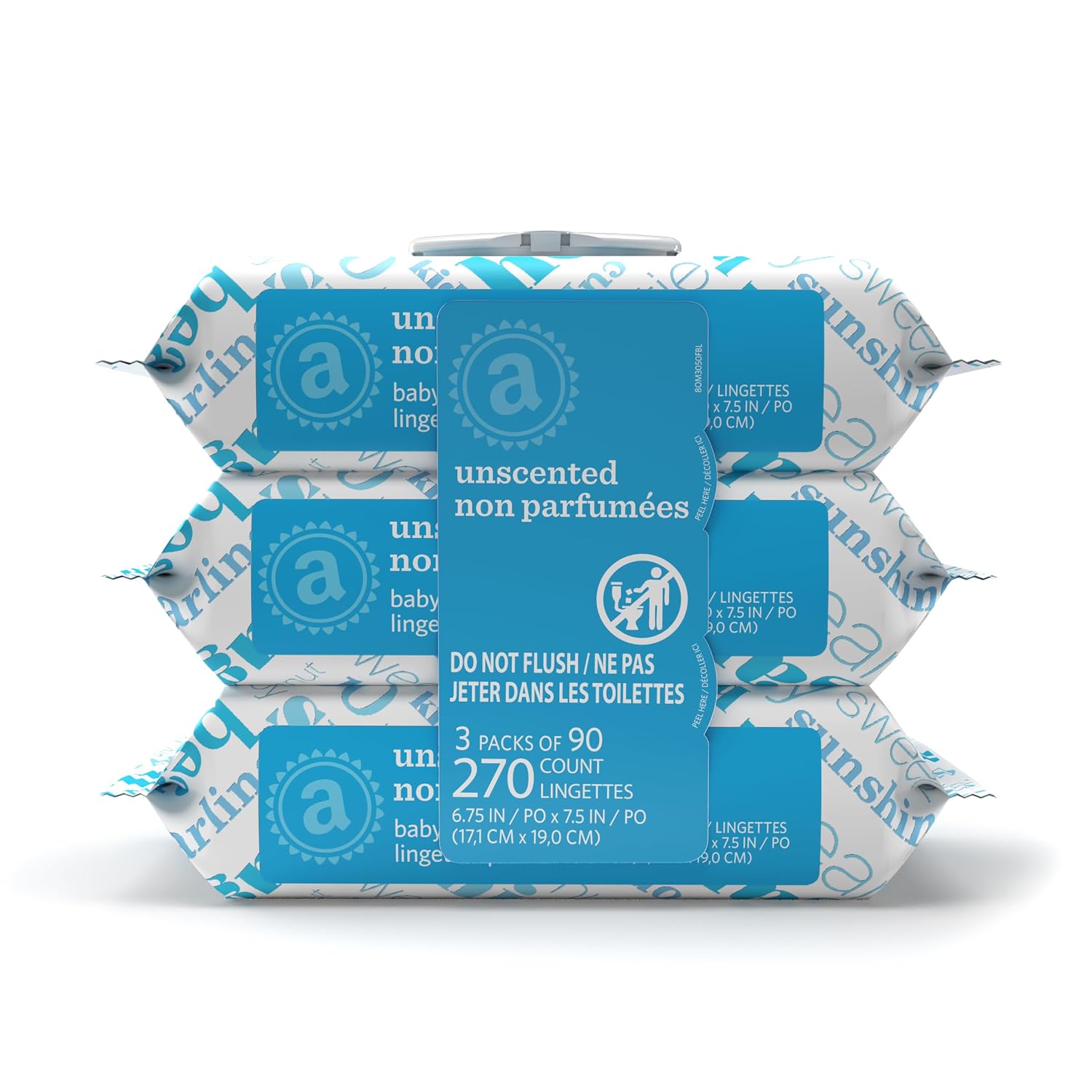 Amazon Elements Baby Wipes, Unscented, Hypoallergenic, Alcohol-Free, With Aloe and Vitamin E, 270 Count, Flip-Top Packs
