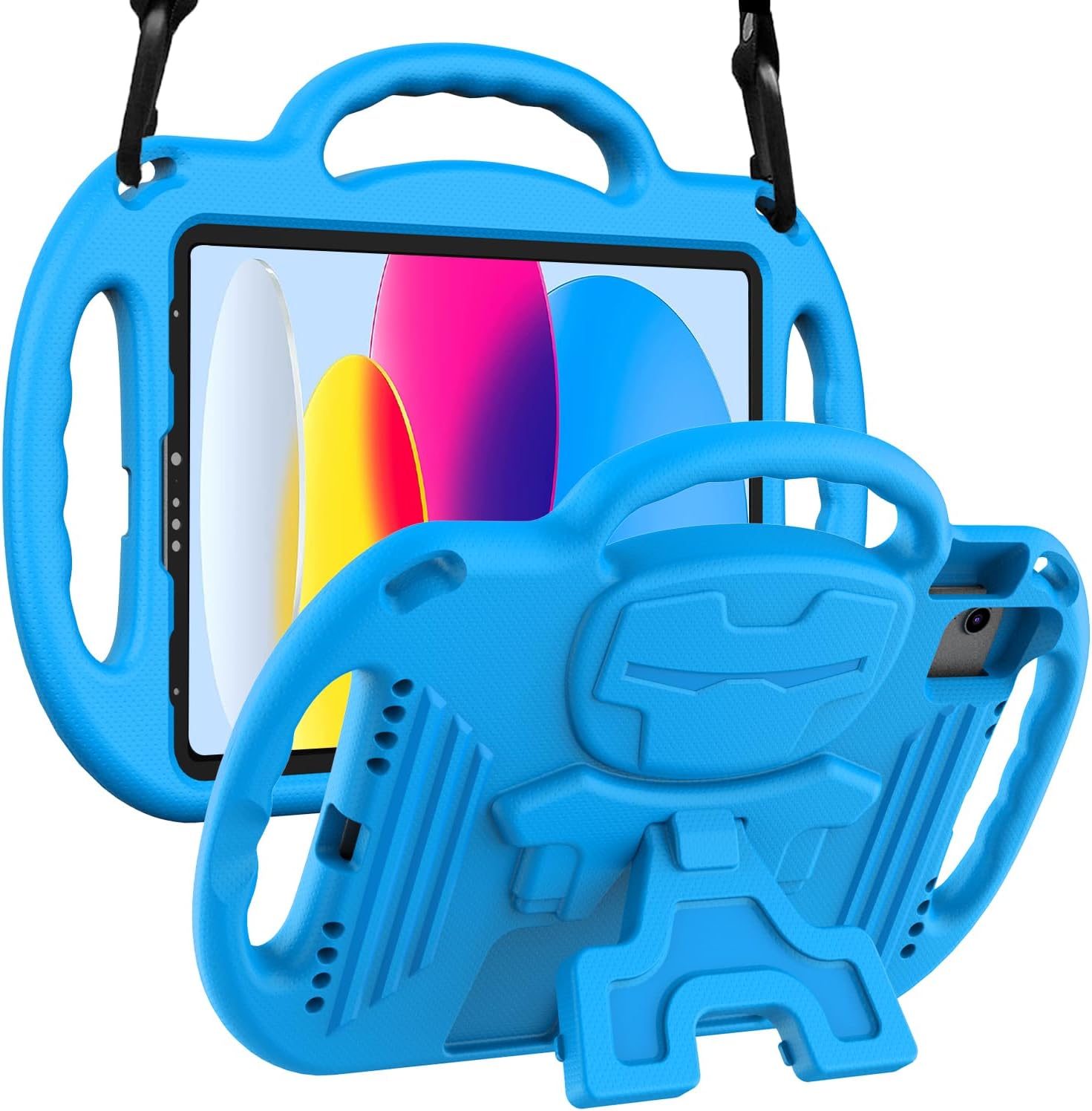 LTROP Kids Case for iPad A16 11th Generation (11-inch,2025)/ 10th Generation (10.9 Inch,2022)/ Air 5th/ 4th Gen 10.9” with Shoulder Strap, Shockproof Lightweight Handle Stand Child Bumper Case, Blue