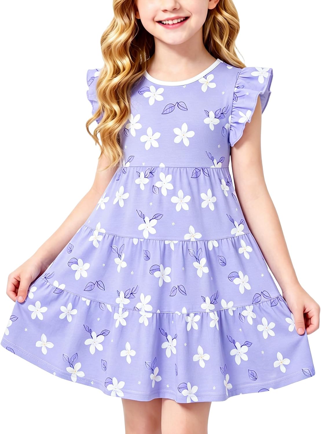 Girls’ Casual Dress,Soft Cotton Kids Short Sleeve,Breathable A-Line Teen Sundress Size 2T 3T 4T 5 6 7 8 9 10 12 13