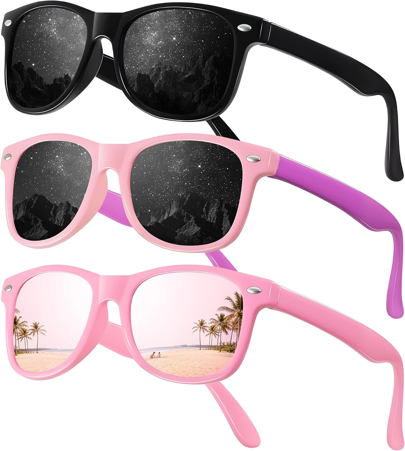 JASPIN Polarized Kids Sunglasses – Toddler Baby Sun Glasses for Girls Boys Age 3-9 with Flexible Frame UV Protection 3 Pack