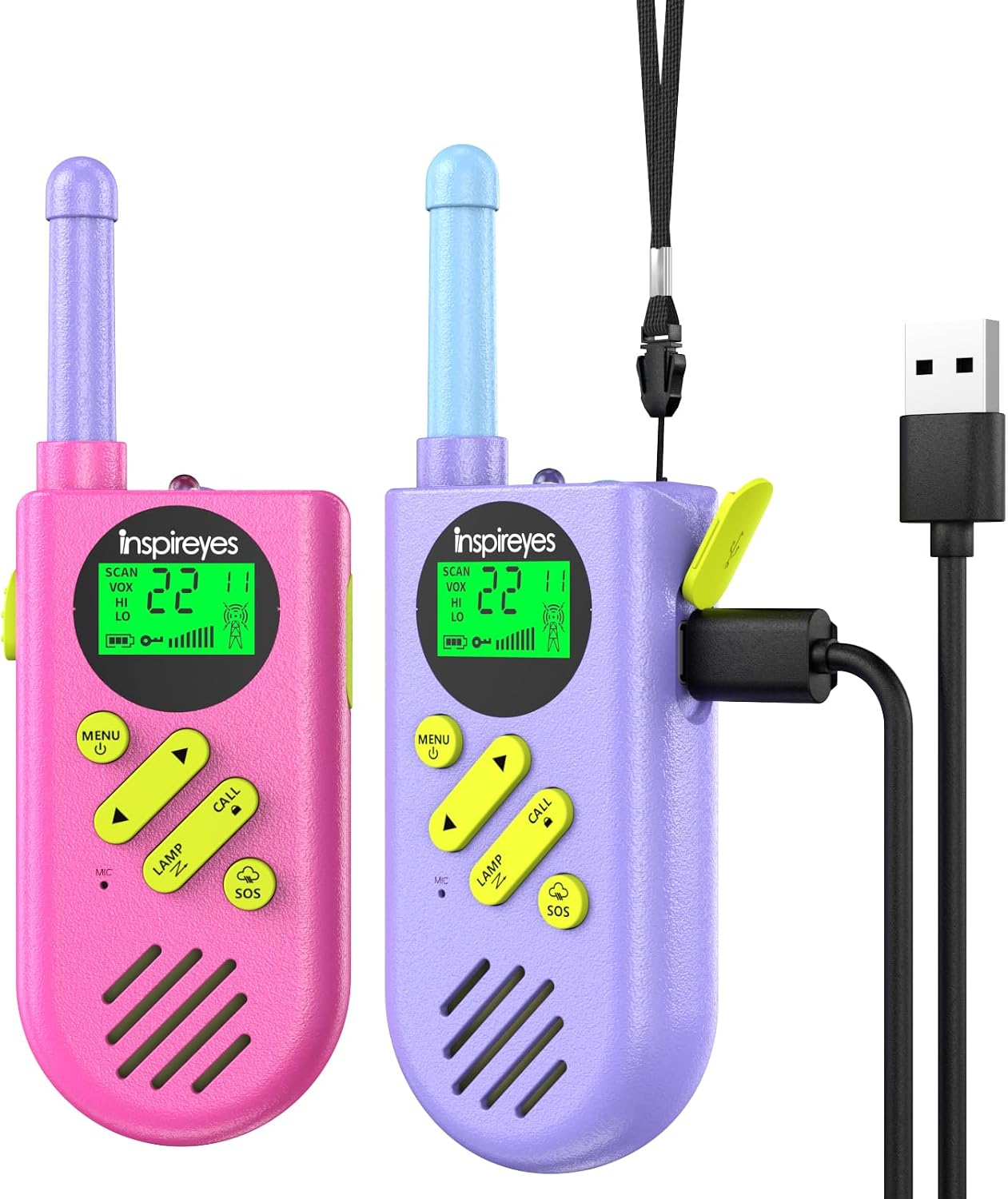 Inspireyes Walkie Talkies for Kids, Rechargeable Long Range 2 Pack, Kids Toys for Boys Girls Ages 3-12, 2 Way Radio Toy, Outdoor Adventure Toys, Camping Hiking Gear, Birthday Gifts for Kids