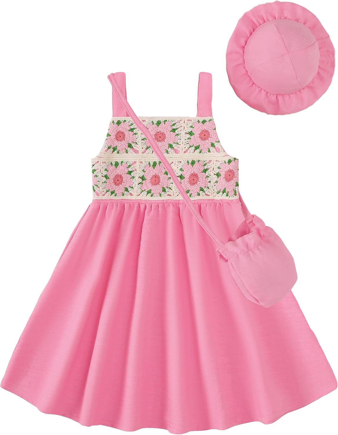 Toddler Girls Summer Dresses, Casual Sleeveless Dress Little Girls Bowknot Sling Sundress 3-Piece Outfits Size 2-8T