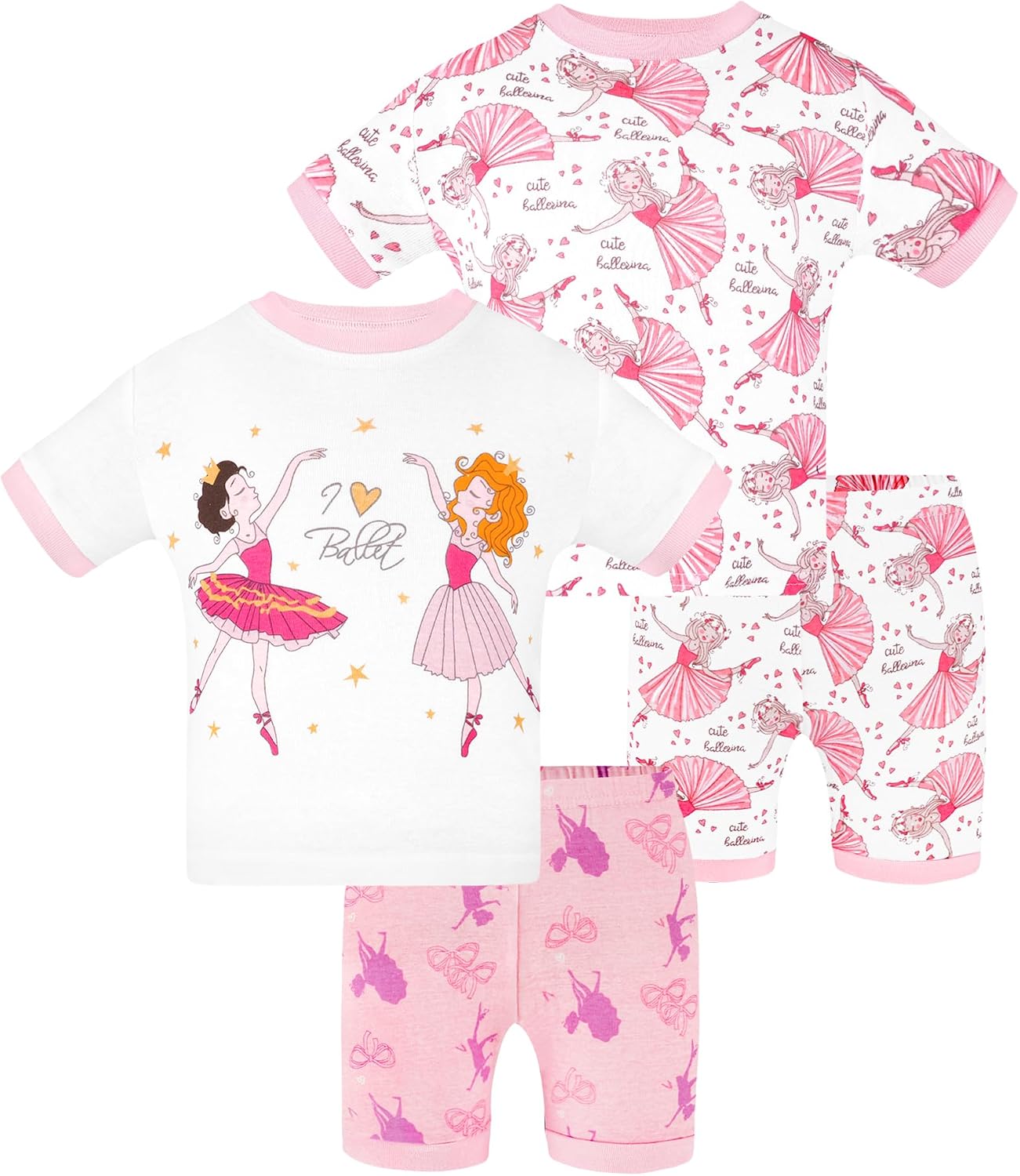 DAUGHTER QUEEN Girls Summer Pajamas Set 4 Pieces 100% Cotton Sleepwear Size 18 Months-12 Years