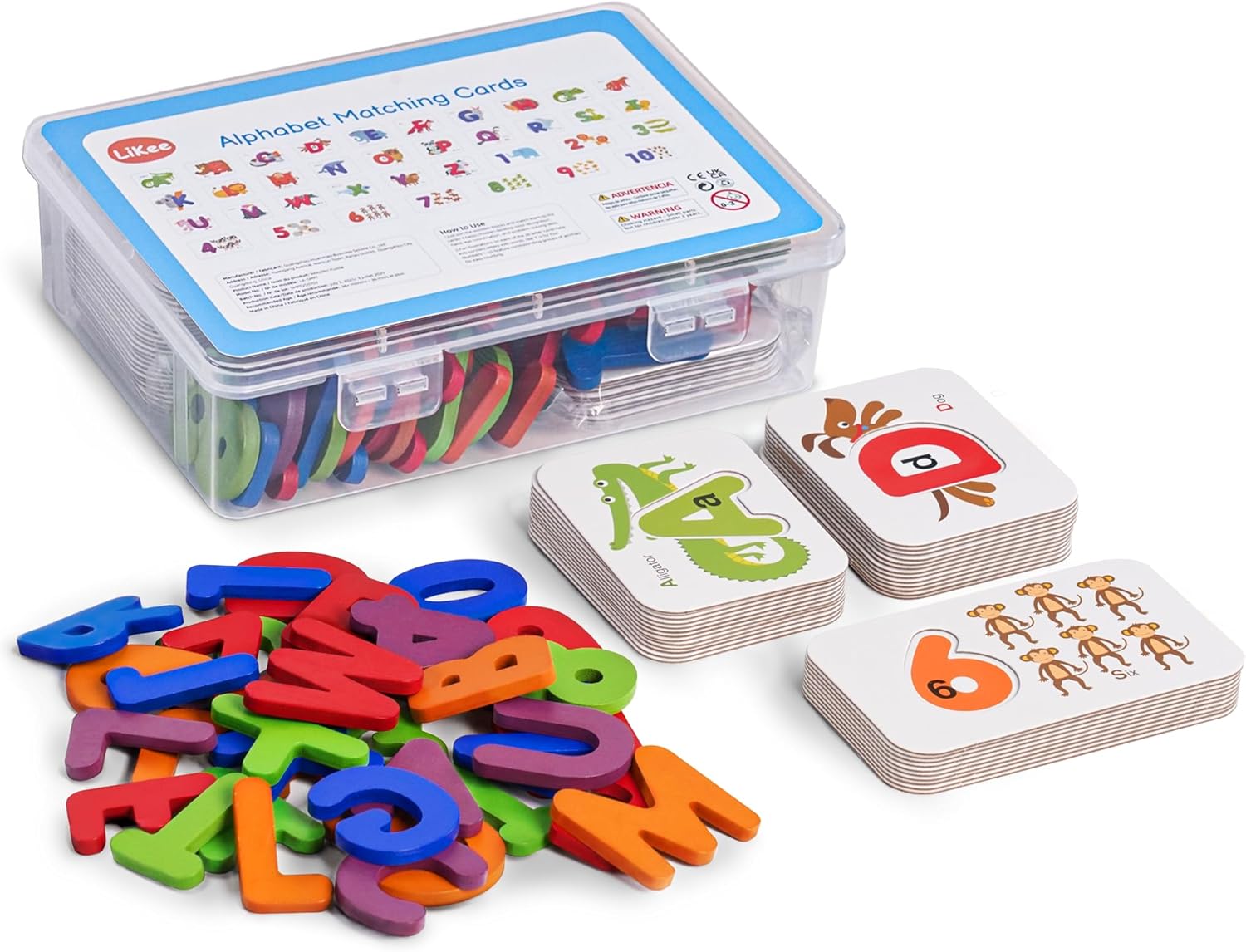 LiKee Alphabet Flash Cards Wooden Letter Puzzle ABC Sight Words Matching Games Counting Board Preschool Educational Montessori Toys for Toddlers Boys Girls 3+ Years (36 Cards& 37 Wood Pieces)