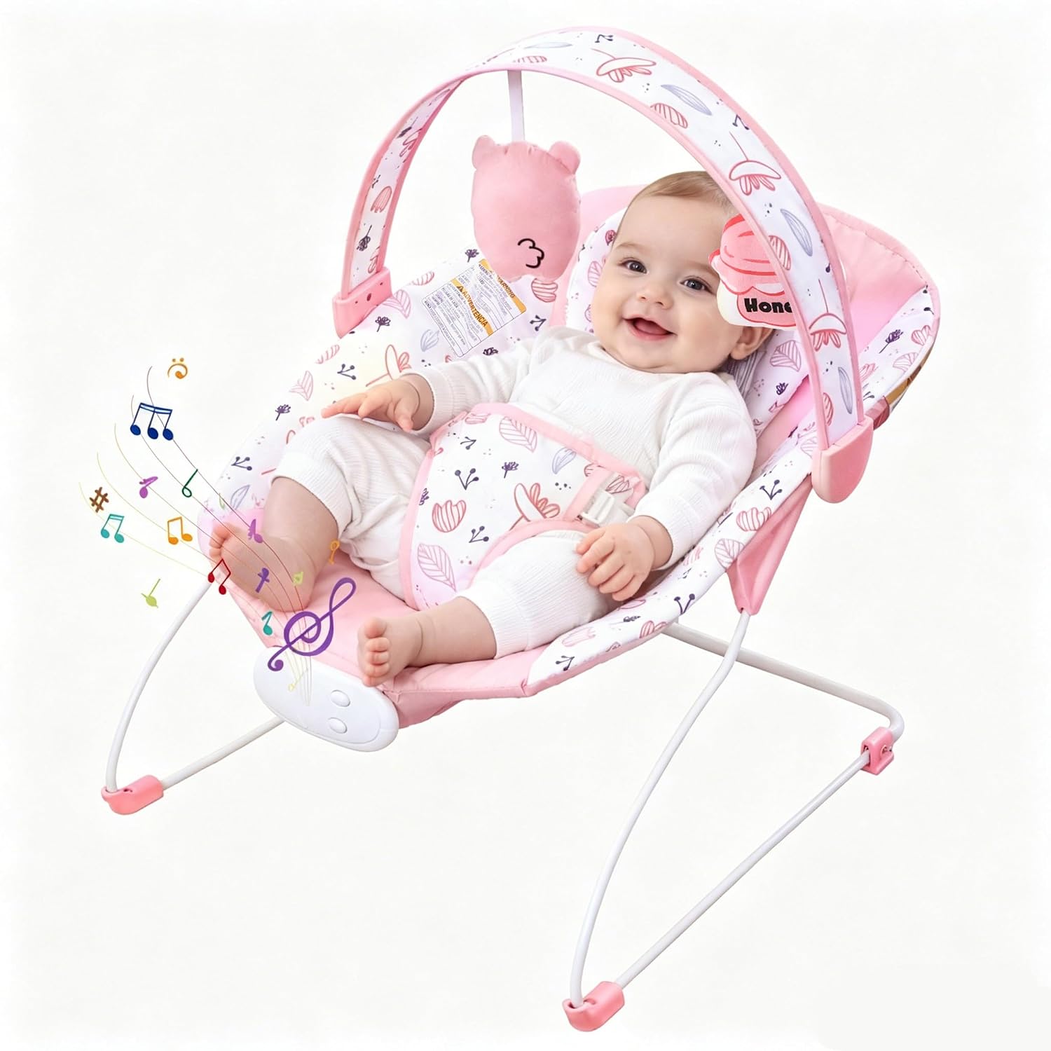 Baby Bouncer, Baby Bouncer Seat with Music and Vibration, Portable Infant Rocker for Indoor Outdoor Use, for Babies 0-6 Months, Up to 20 lbs