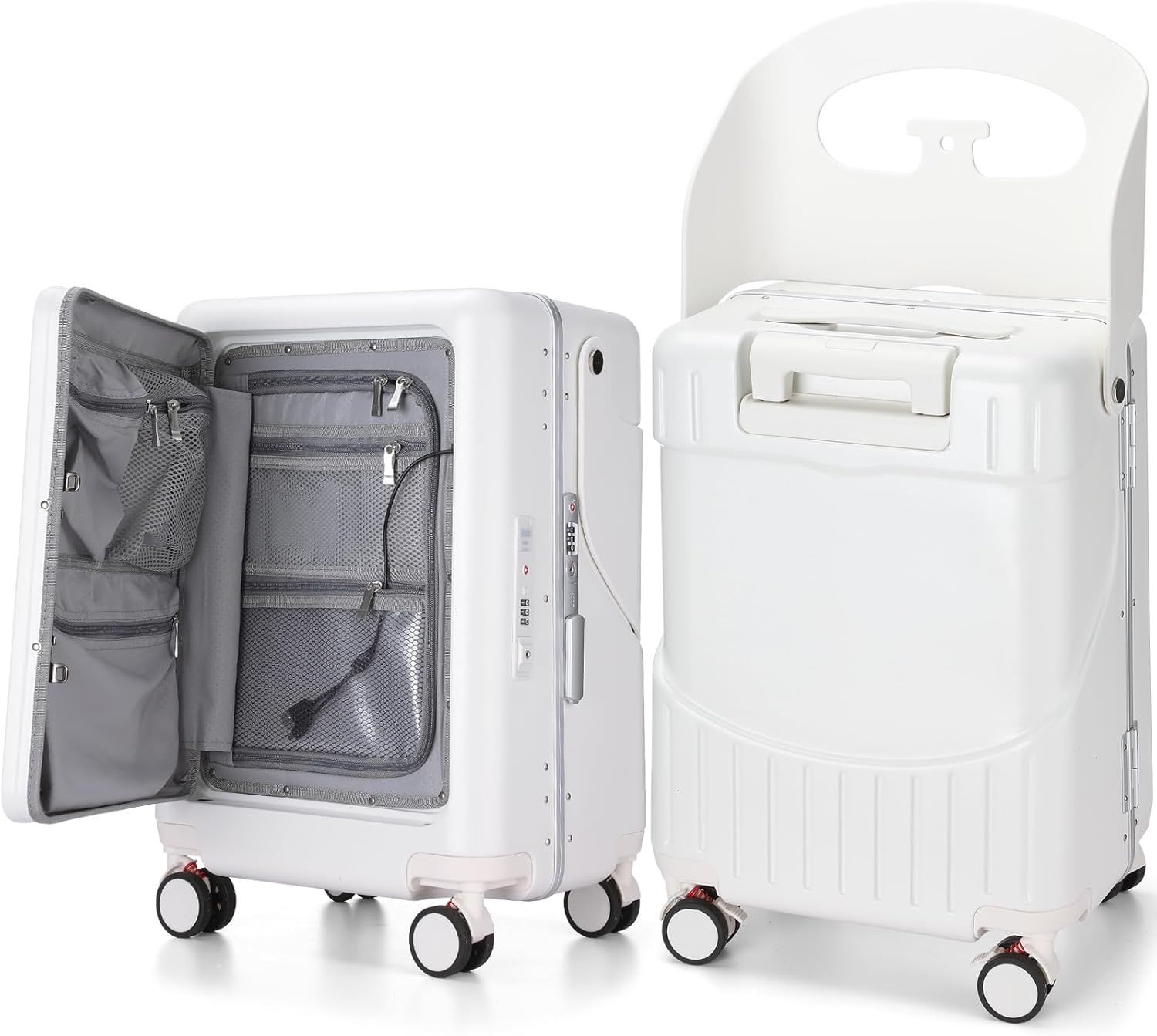 20” Ride on Luggage Kids Rolling Suitcase with Seat & Aluminum Frame Back to School Gift for Student Travel(White)