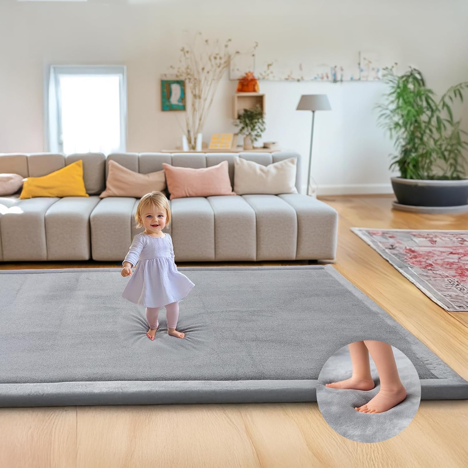 Mallify Ultra Soft 1.3″ Thick Baby Play Mat for Floor, Extra Large Velvet Playpen Mat, Baby-Safe & Non-Slip Tummy Time Mat, Crawling for Babies, Toddlers, Infants, Kids, Easy Care, 79″x59″, Gray
