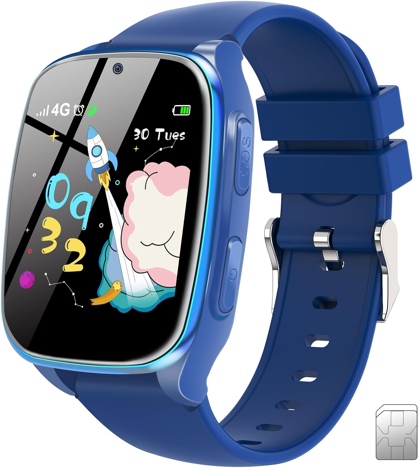 4G Kids Smartwatch Phone,Smart Cell Phone Watch for Boys Girls Ages 4-12 with Call, SOS, Parental Controls, Games, Camera, Alarm, Video, Music Smart Watch Gift (Includes SIM Card) (Dark Blue-60)
