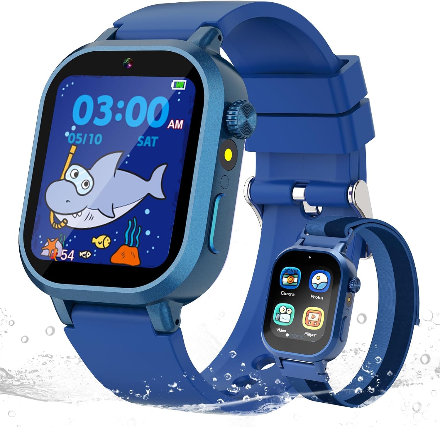Wiszodet Kids Waterproof Smart Watch Boys Gift Age 3-12 with 39 Game HD Touch Screen Music Player Video Camera Pedometer Alarm Clock Birthday Gift for 6 7 8 9 Year Olds Blue