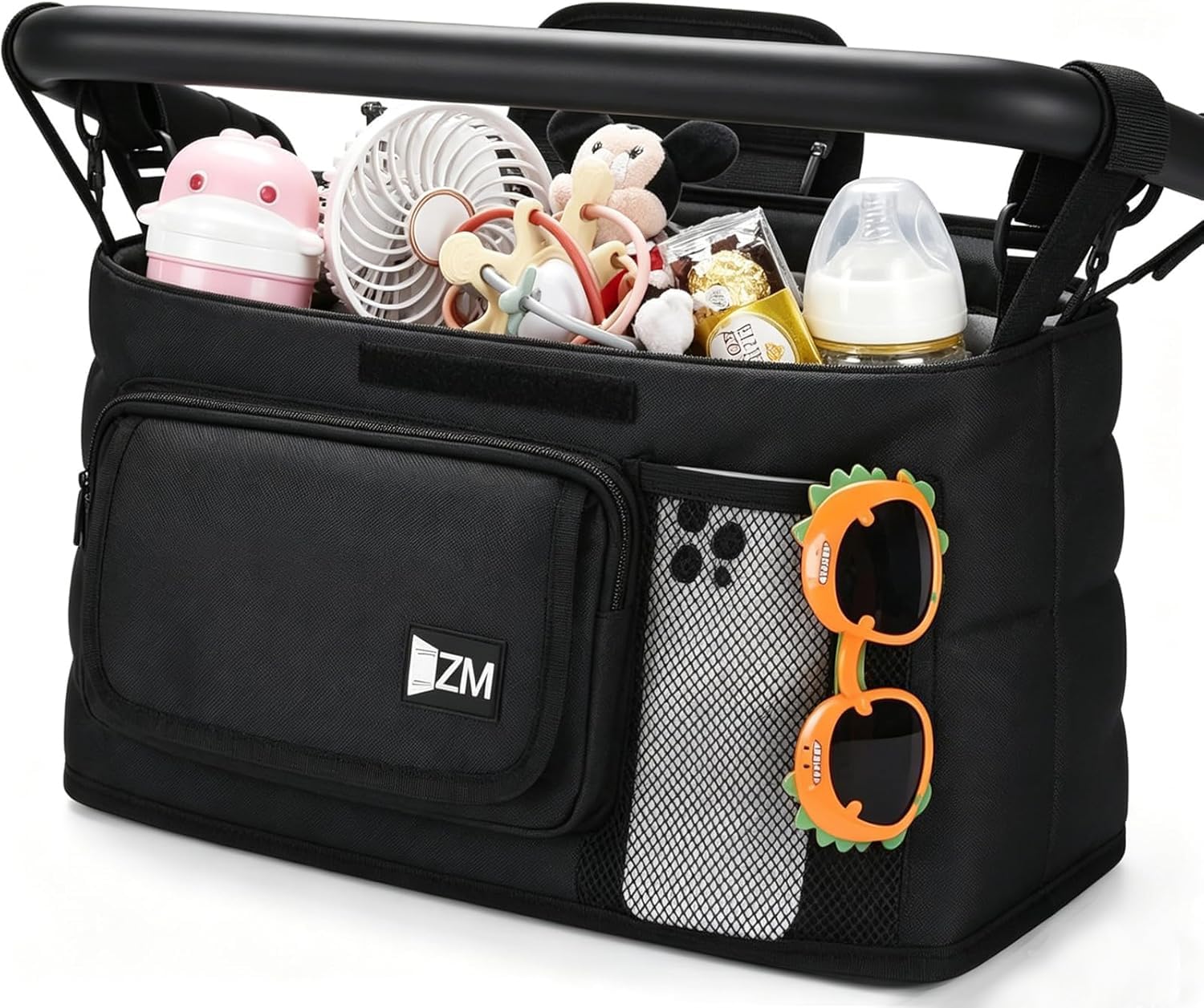 ZZM Parent Console Stroller Wagon Organizer Compatible with WONDERFOLD W2&W4&X, Jeep Deluxe Wrangler, EVER ADVANCED Wagon, Wagon Stroller Accessories with 2 Large Insulated Cup Holder(Empty Bag)