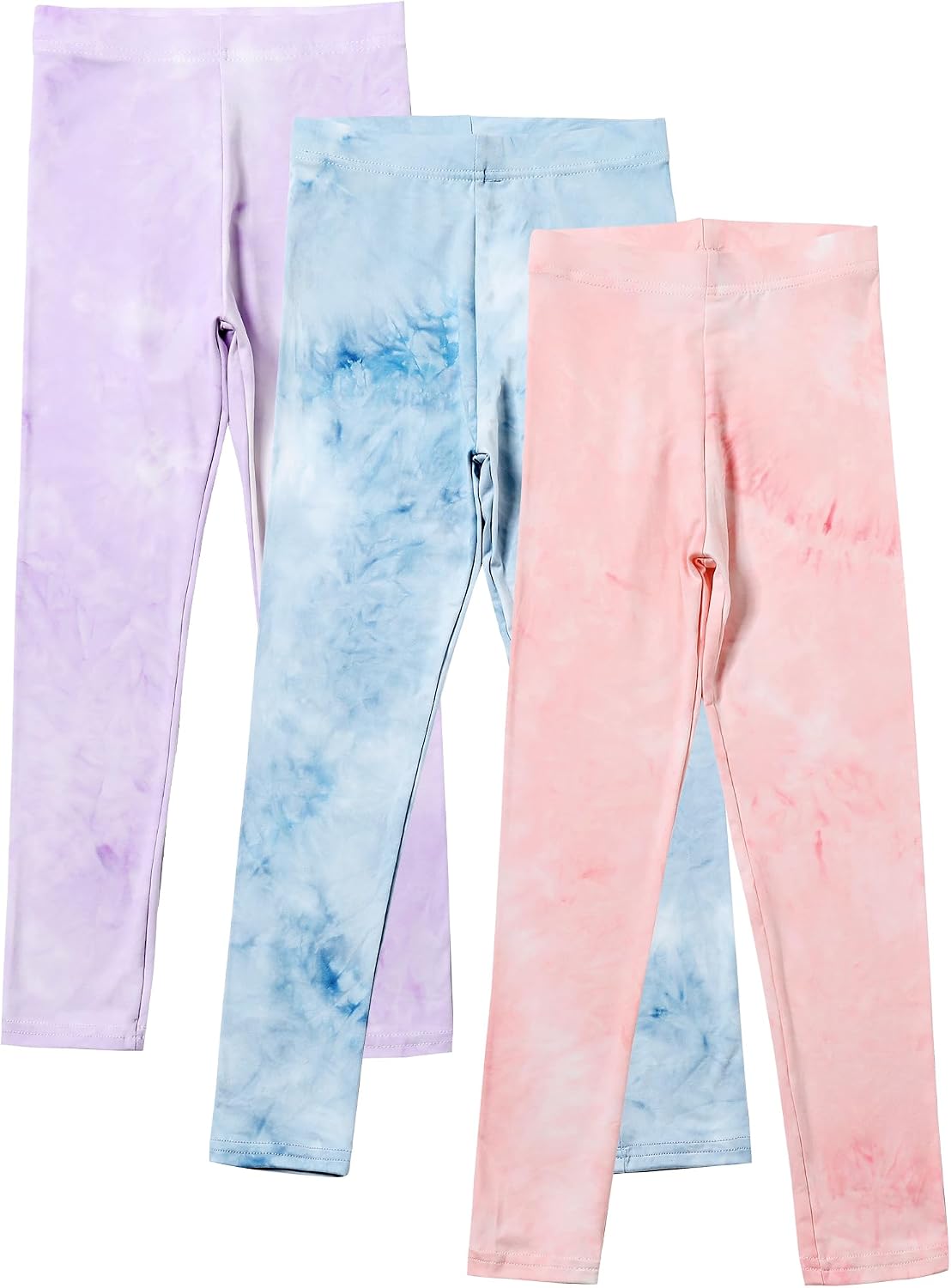 3 Pack Girls Printed Leggings Yoga Pants for Kids Basic Full Length Leggings Girls Stretchy Tie-Dyed Pants