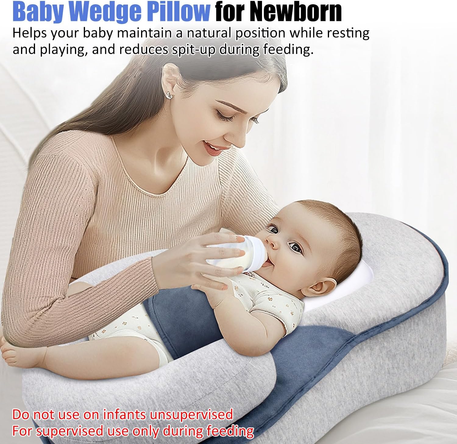 Baby Wedge Pillow for Newborn, Adjustable Wedge Baby Breastfeeding Lounger Perfect for Reducing Spit-Up