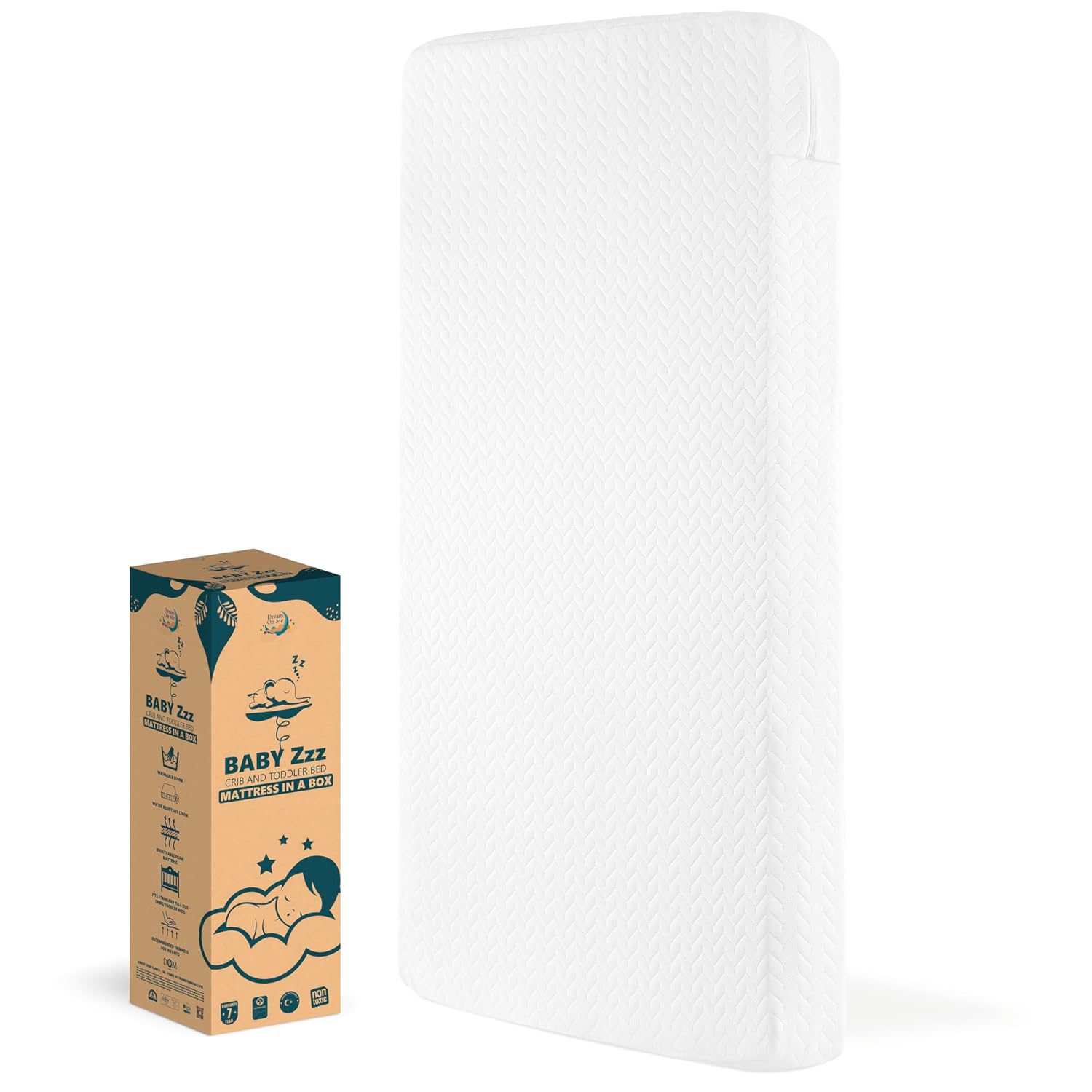 Dream On Me Baby Zzz 5” Full-Size Crib & Toddler Bed Mattress in a Box – GREENGUARD Gold & BSA Certified, Breathable, Water-Resistant, Machine Washable Cover, (52″ L x 28″ W x 5″ H)