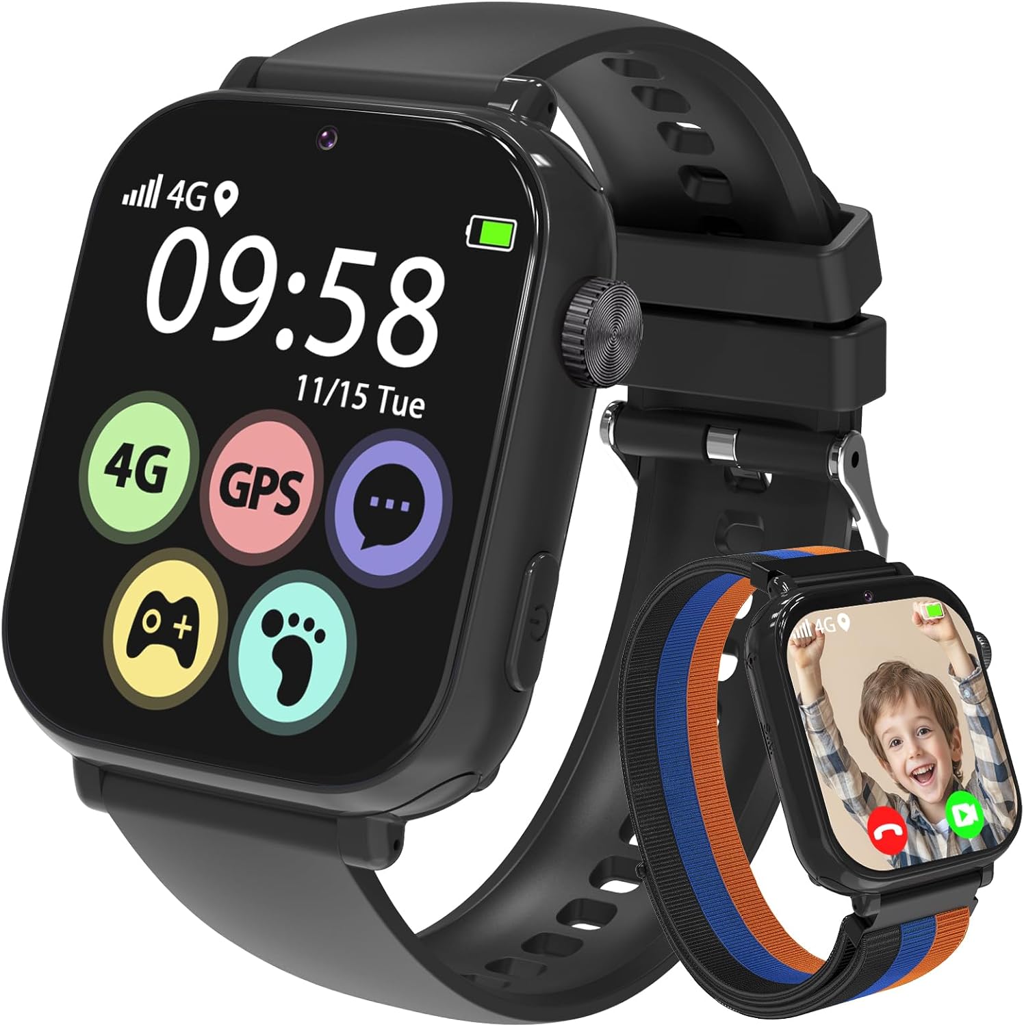 Smart Watch for kids-4g GPS Kids Phone Watches with Call and Text Game Camera Pedometer Alarm Clock-Kid Watches for Boys Girls 4-12 Age Gifts Black