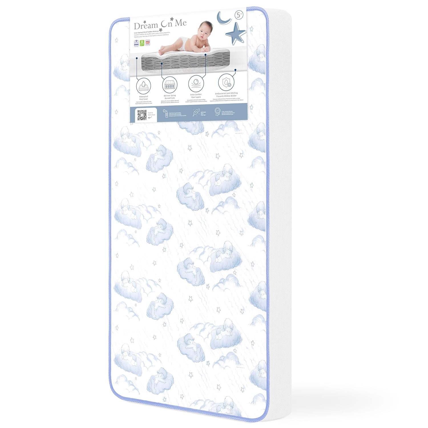 Dream On Me 2-in-1 Breathable Sweet Dreams 88 Coil Spring Crib and Toddler Bed Mattress, Greenguard Gold Certified, 1 Count (Pack of 1)