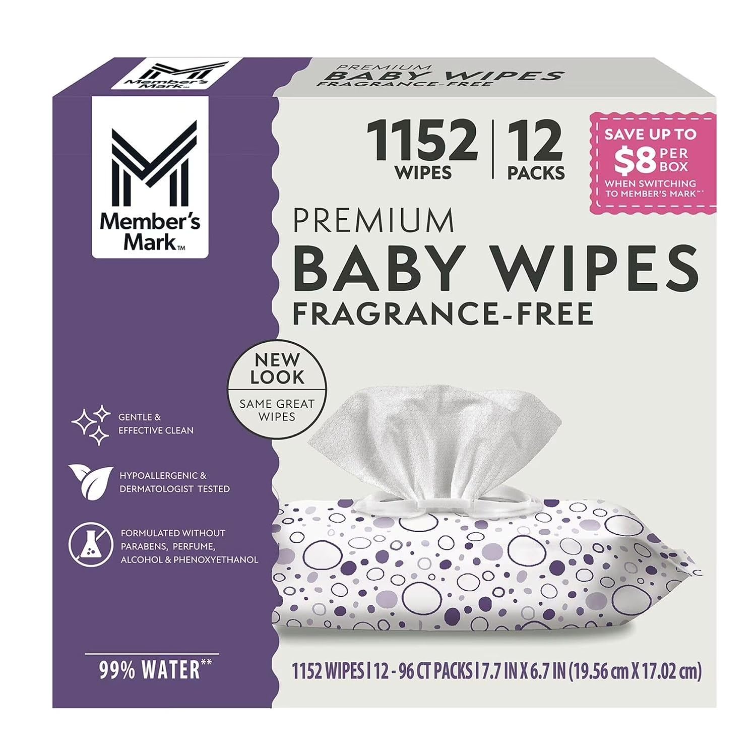 Member’s Mark Fragrance Free Baby Wipes (Netcount 12 Pack 96 Wipes in Each), 12Count ()