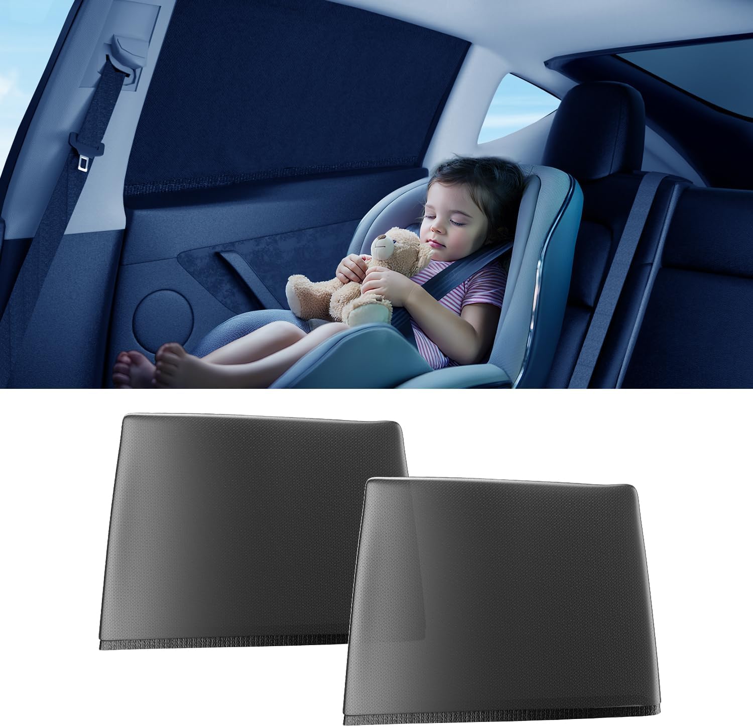 Car Window Shades for Baby (100% UV & Sun Block) Car Side Windows Covers Sun Shades for Baby in Car,Easy-Install Nano Ice-Crystal Coating-Universal Fit (Medium),2 Packs