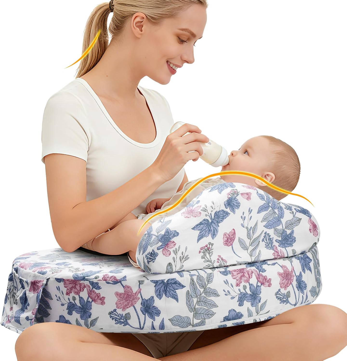 Nursing Pillow – Memory Foam Bottle & Breastfeeding Pillow with Safety Fence – Ergonomic Support, with Wider Breast Feeding Cushion, Adjustable, Removable Cover, Baby Safety Certified Violet